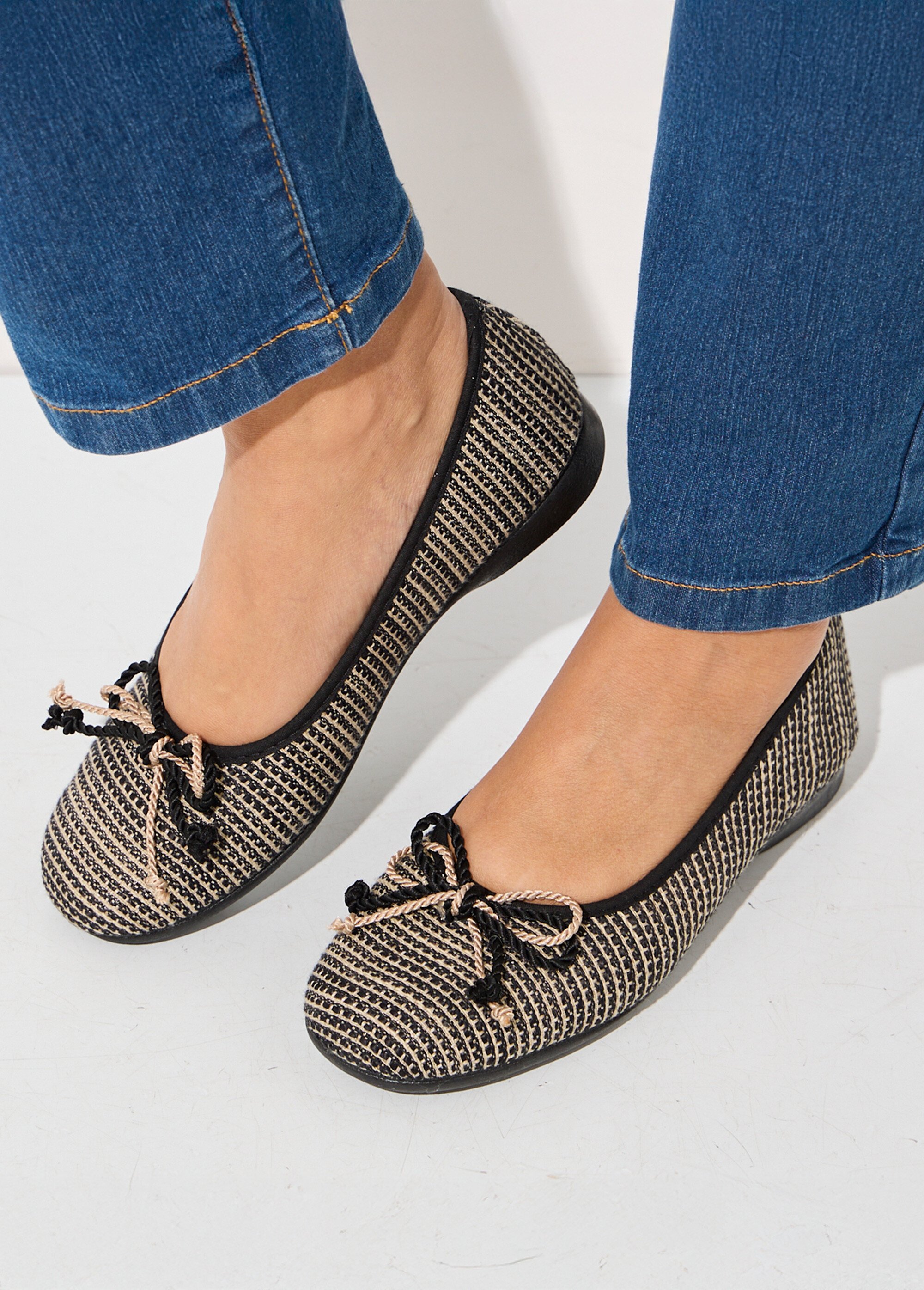 Chaussons ballerines bicolores largeur confort Femme Noir OREO SI1