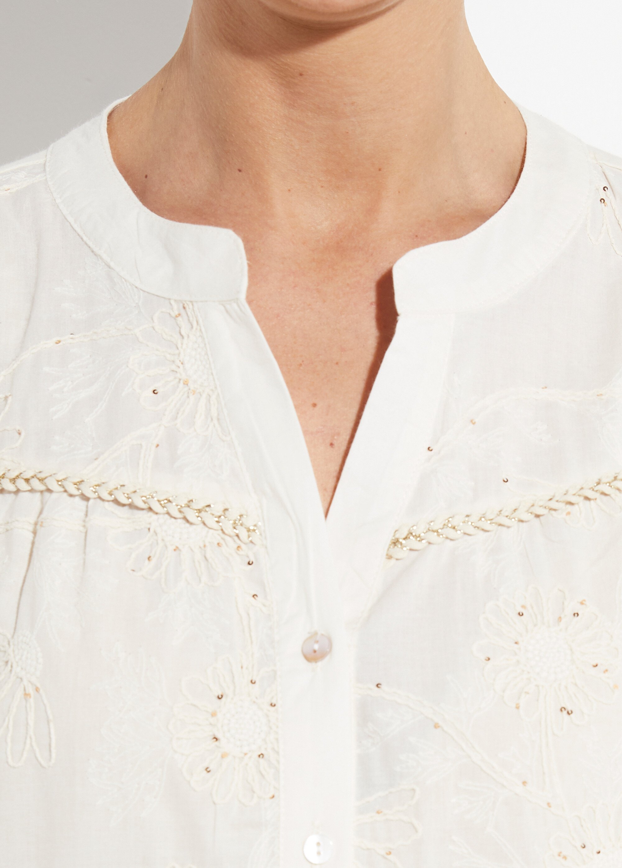 Chemisier broderies fleurs pailletées Femme Beige JSM-CH2853 DE1