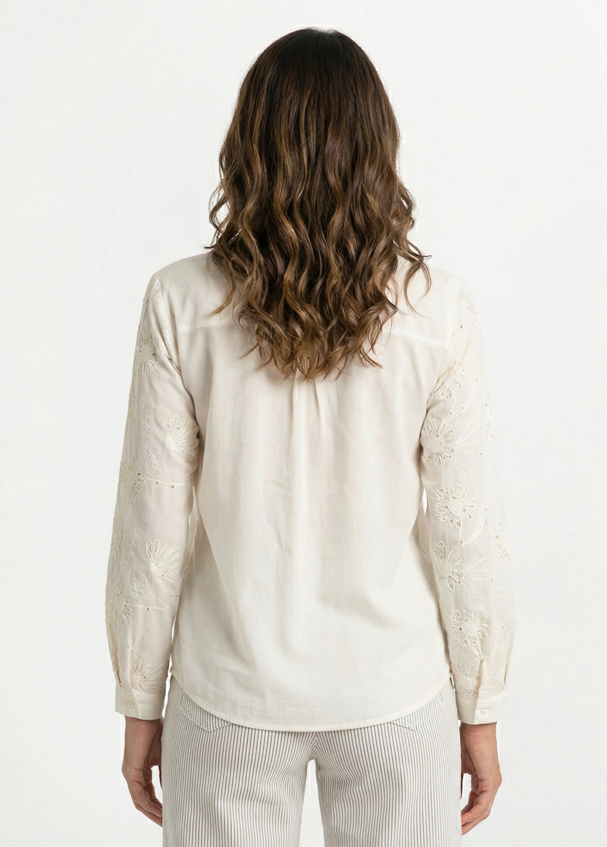 Chemisier broderies fleurs pailletées Femme Beige JSM-CH2853 DO1