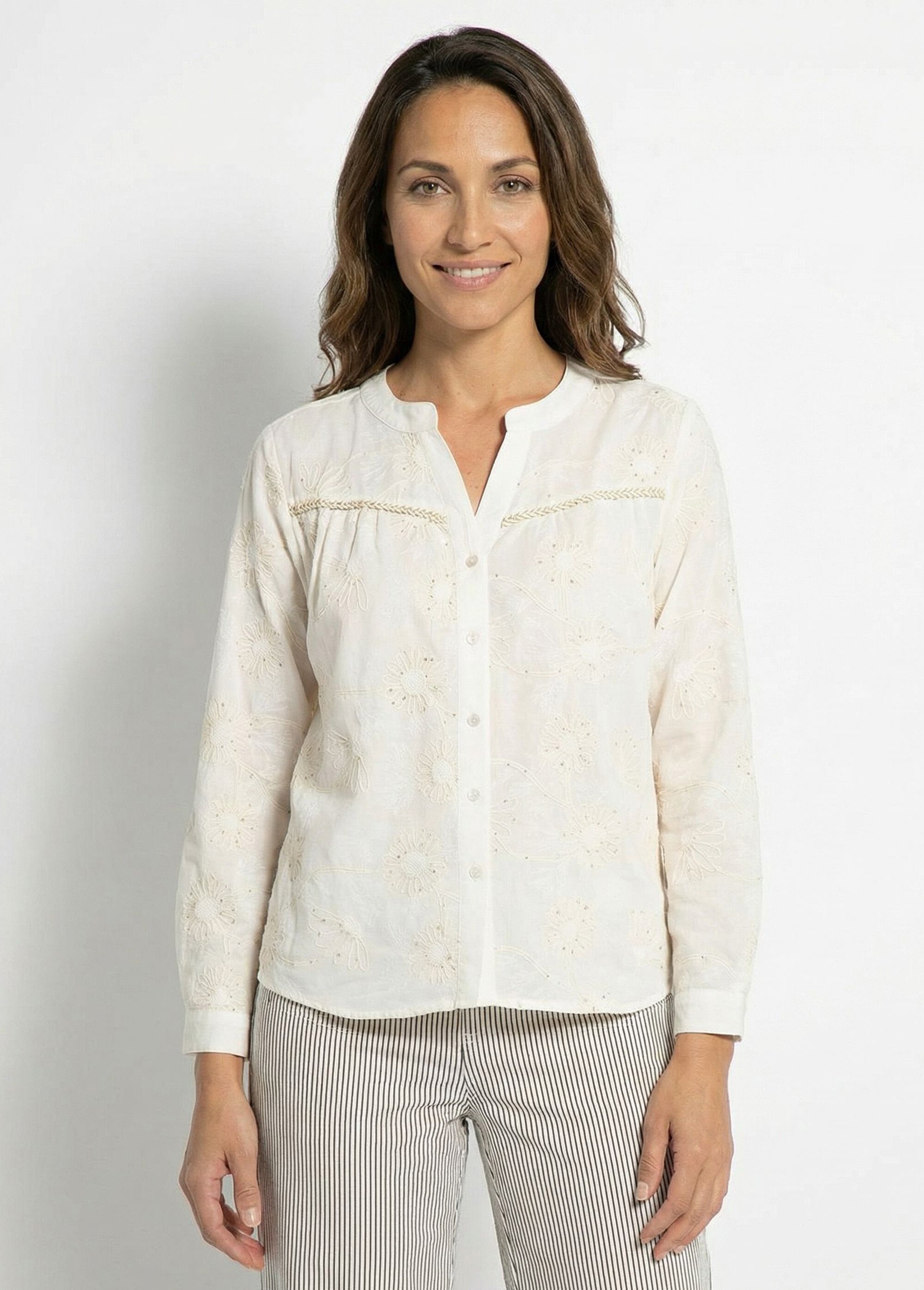 Chemisier broderies fleurs pailletées Femme Beige JSM-CH2853 FA1