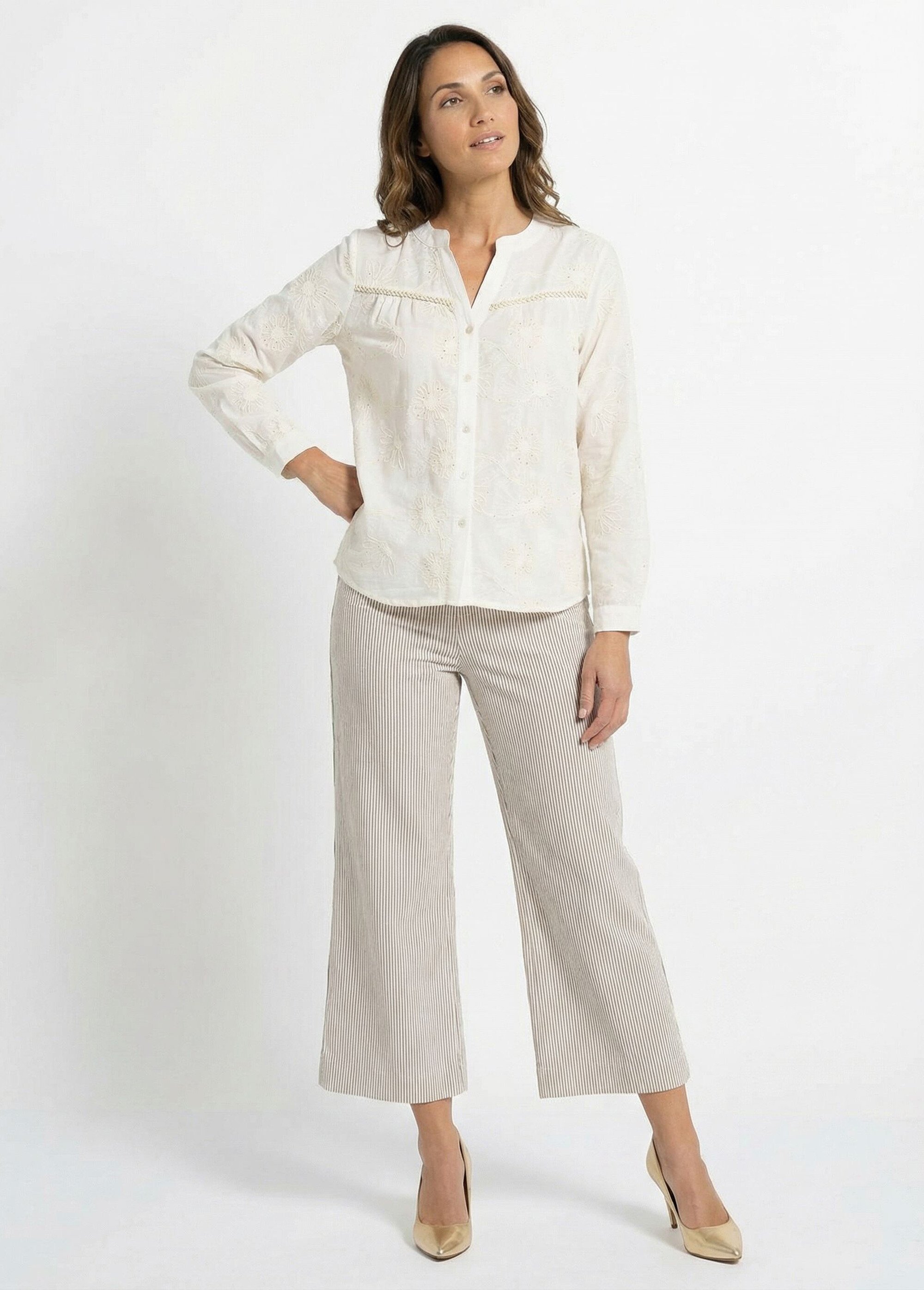 Chemisier broderies fleurs pailletées Femme Beige JSM-CH2853 SF1