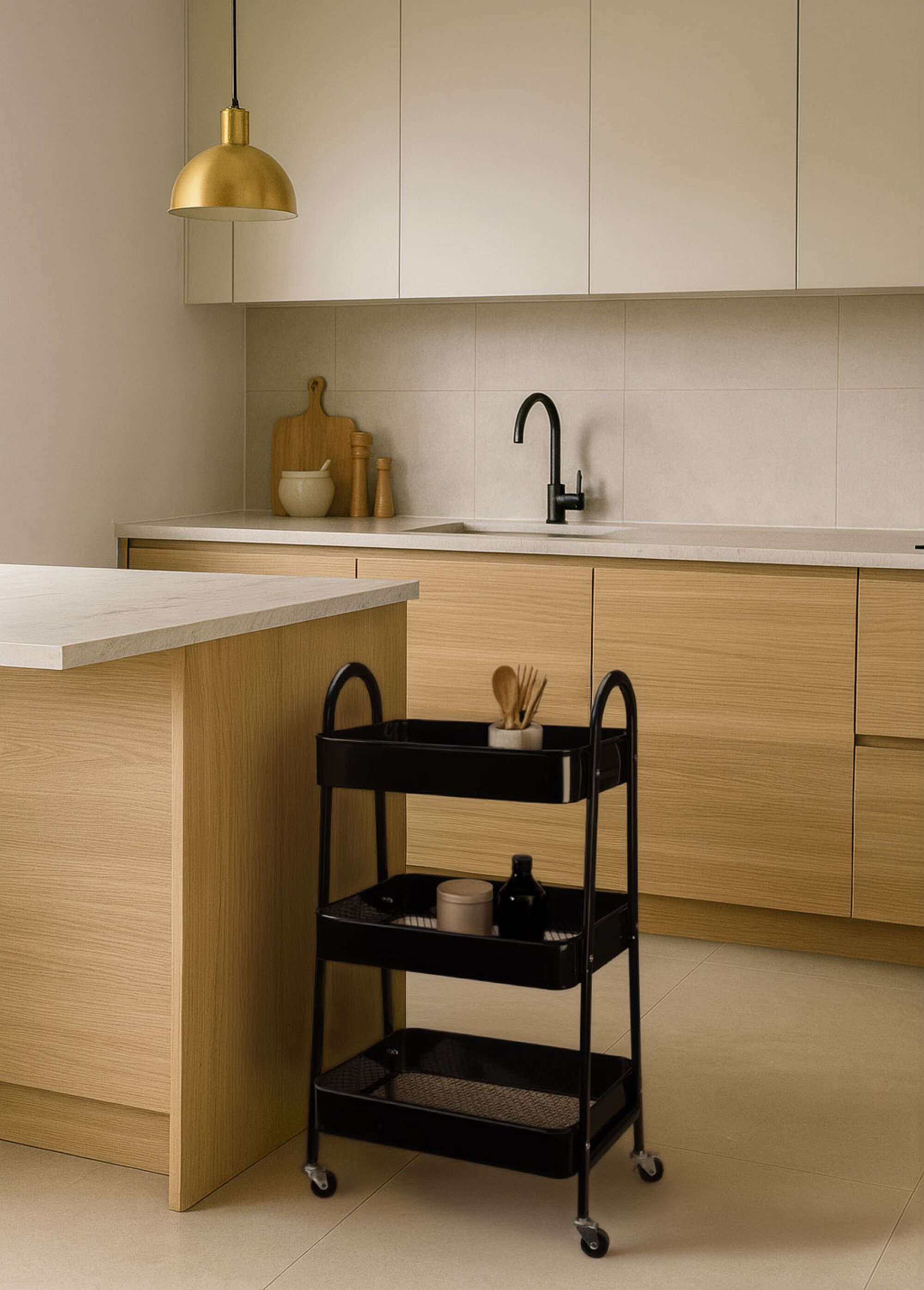 Desserte métal foncé à roulettes 3 niveaux Noir KP-C80902020 SF1