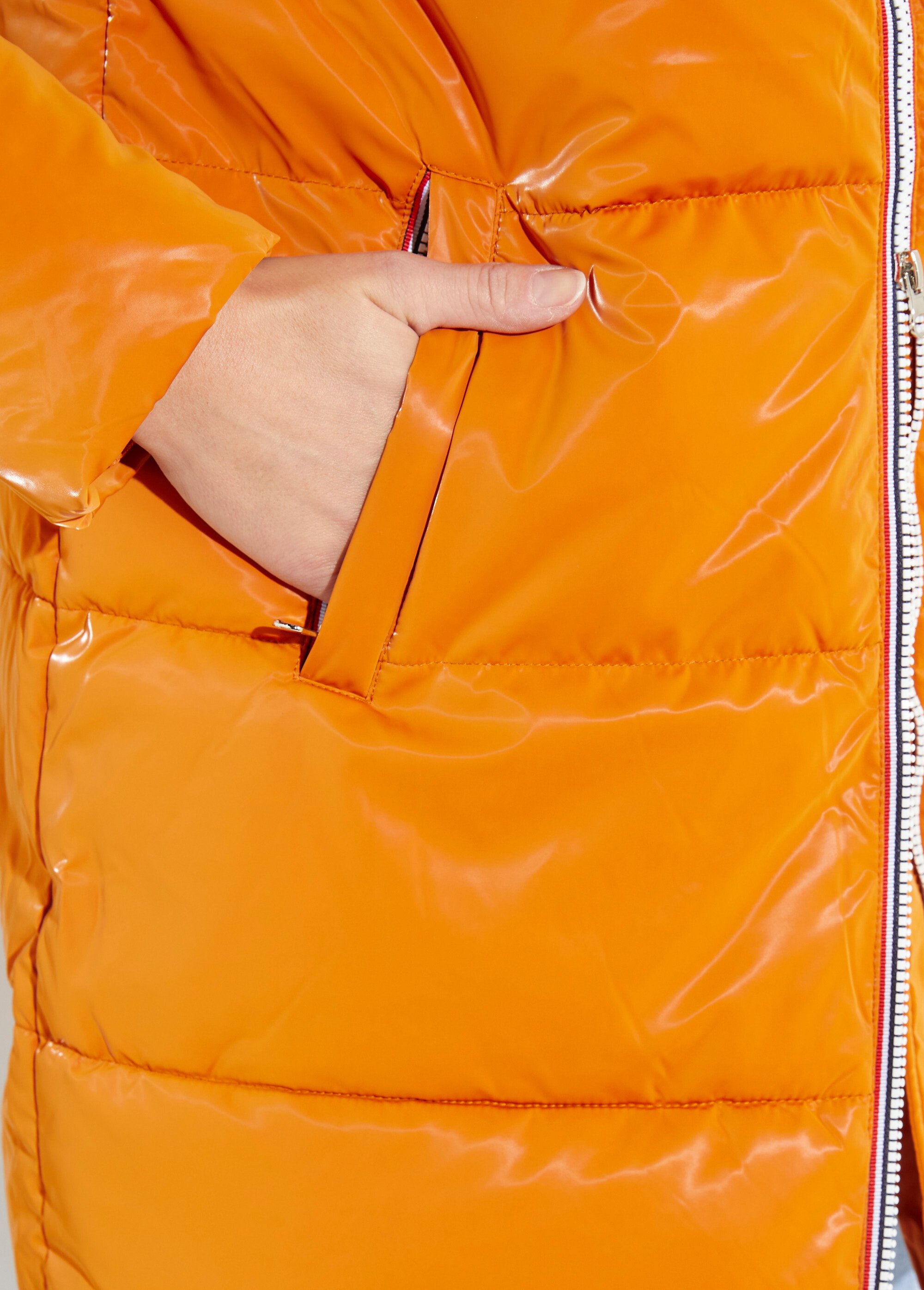 Doudoune longue déperlante irisée Femme Orange LJ-23068 DE2