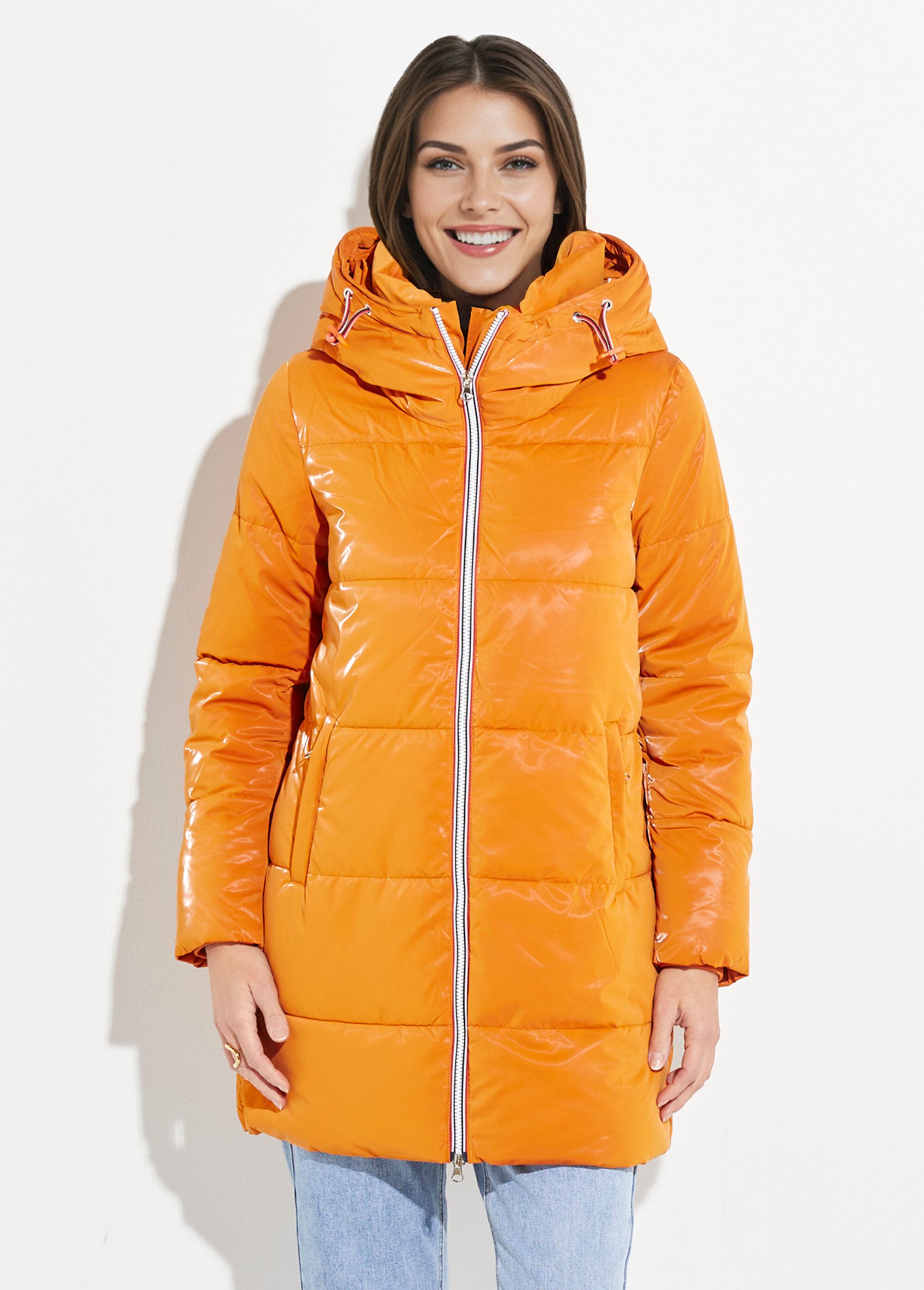 Doudoune longue déperlante irisée Femme Orange LJ-23068 FA1