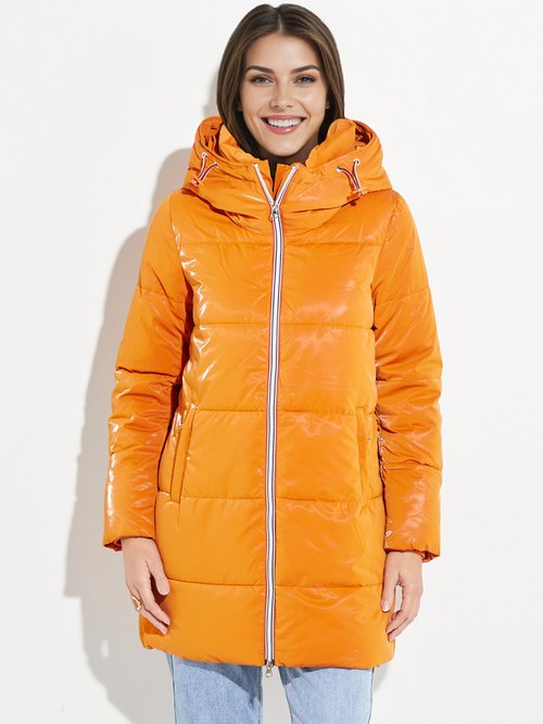 Doudoune longue déperlante irisée Femme Orange LJ-23068 FA1