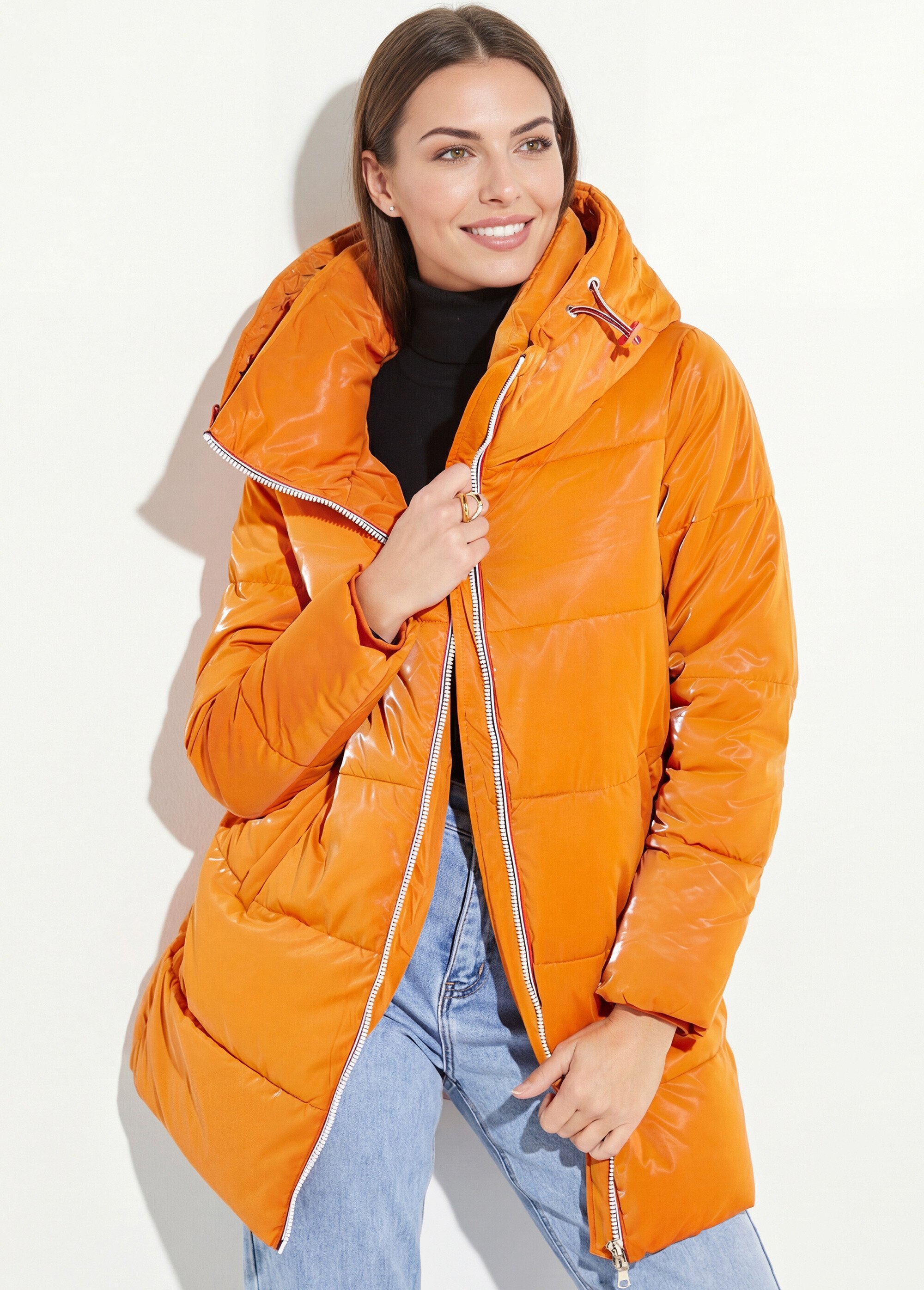 Doudoune longue déperlante irisée Femme Orange LJ-23068 MV1