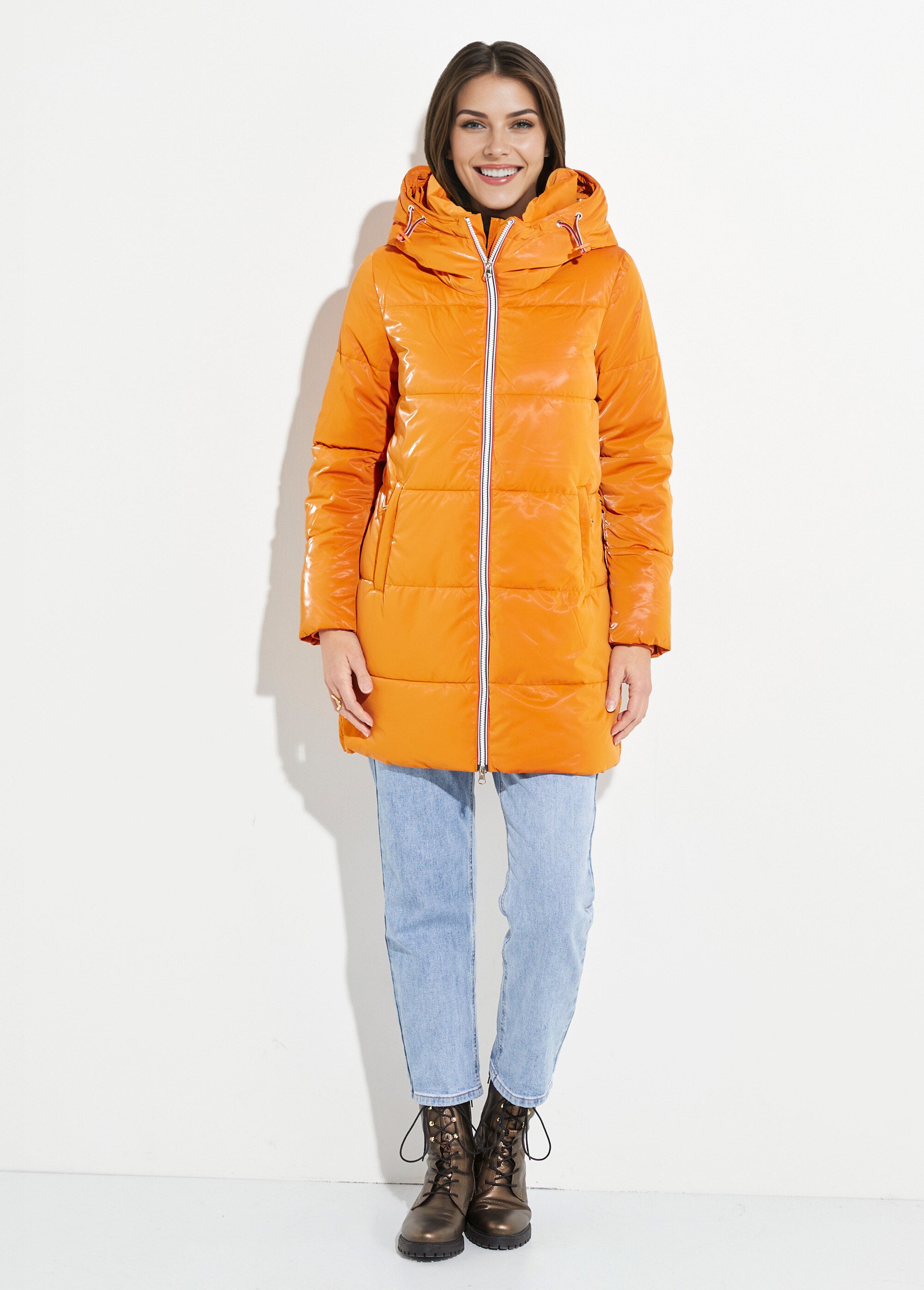 Doudoune longue déperlante irisée Femme Orange LJ-23068 SF1