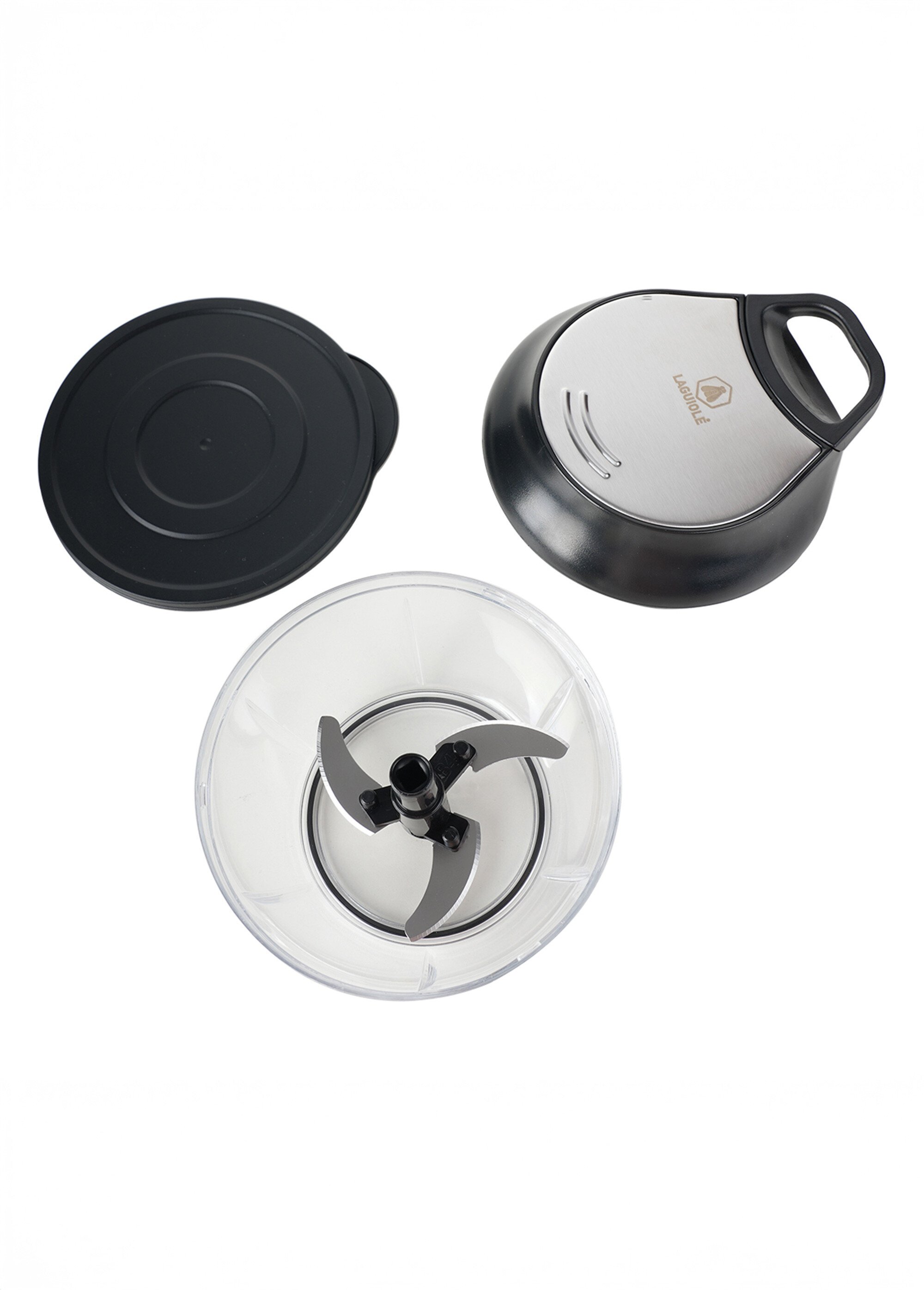 Hachoir mécanique inox + couvercle conservation Noir 9260020 DE2