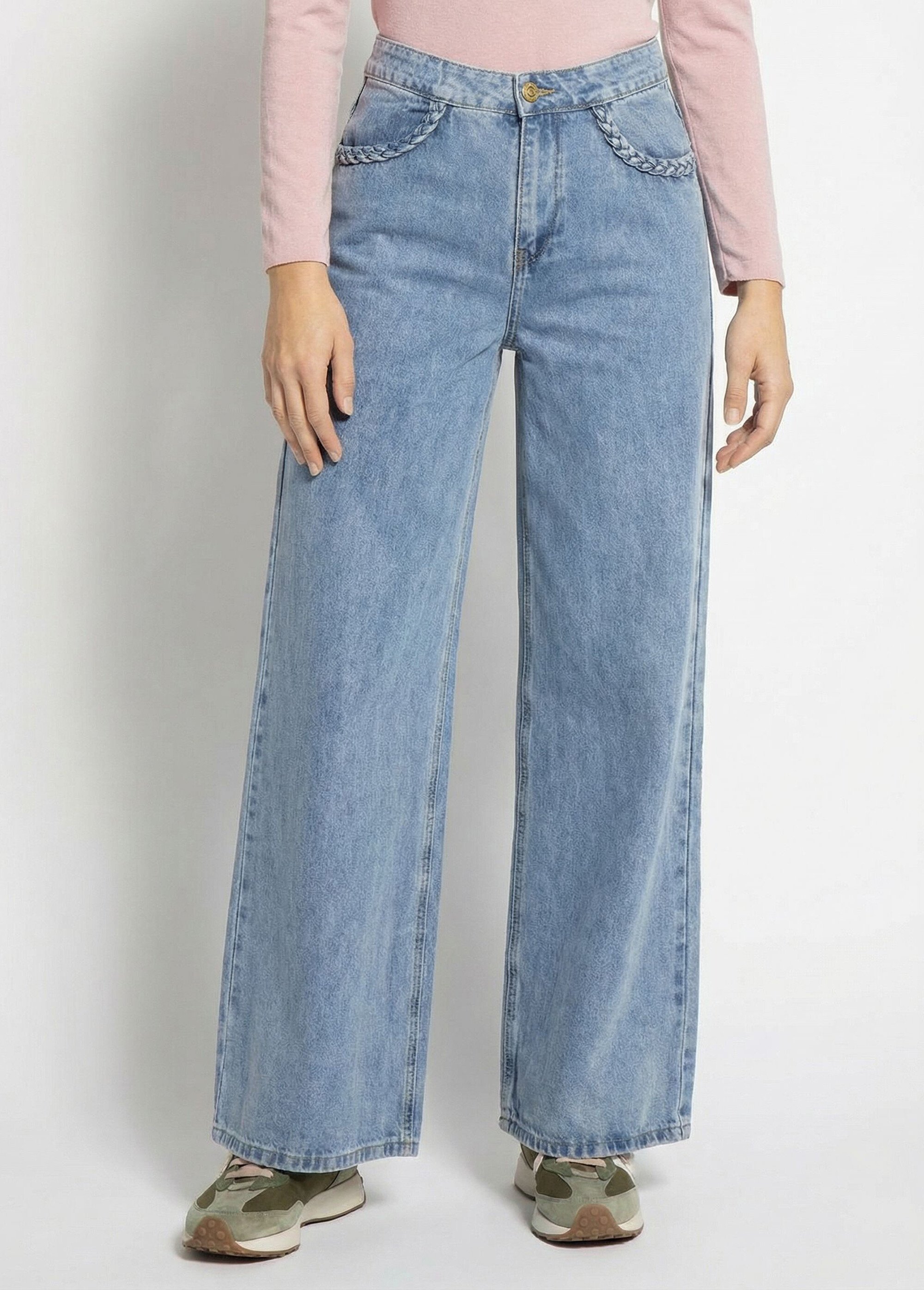 Jean large spécial GRANDE, détails tressés Femme Bleu OR-JD630 FA1