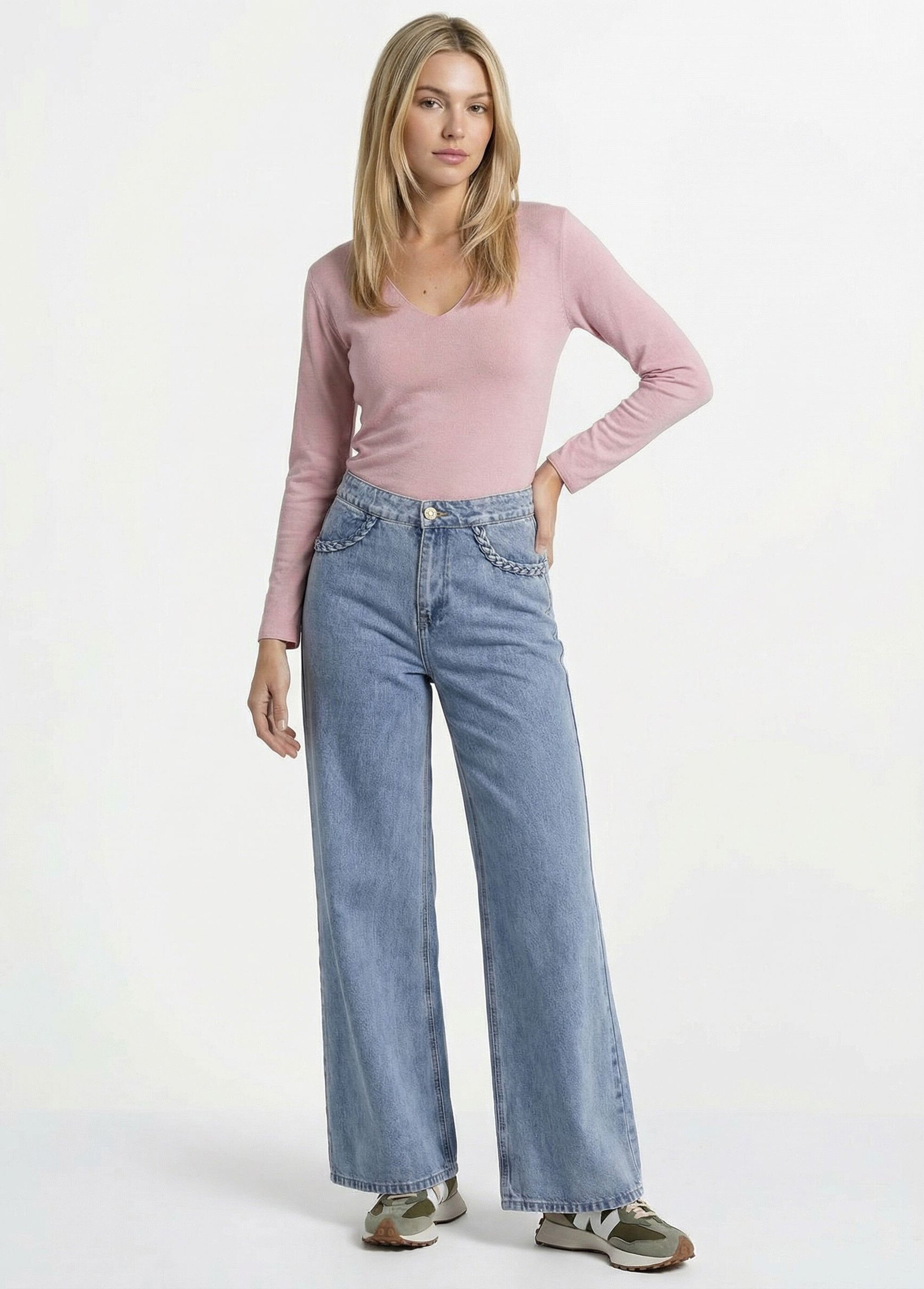 Jean large spécial GRANDE, détails tressés Femme Bleu OR-JD630 MV1