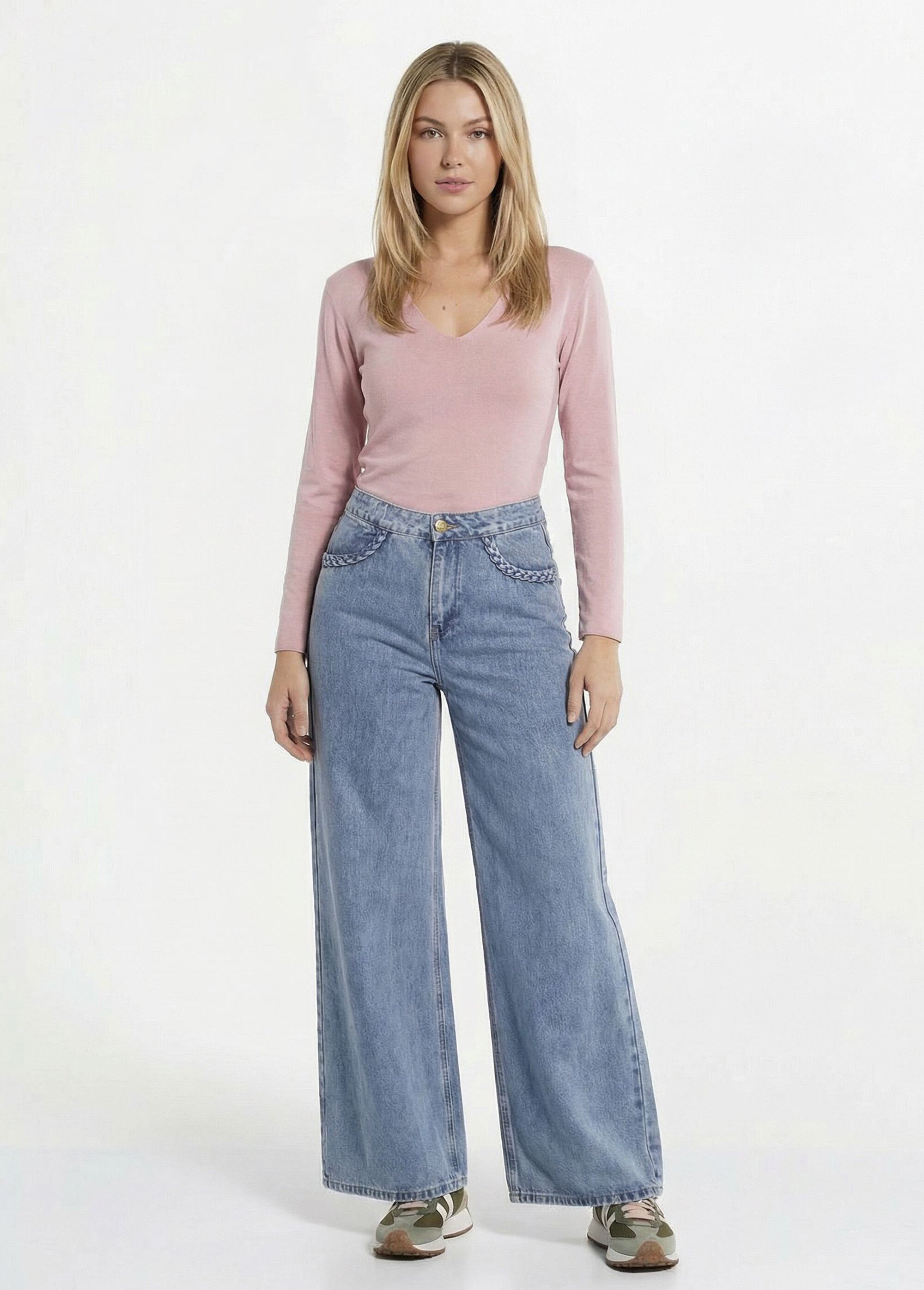 Jean large spécial GRANDE, détails tressés Femme Bleu OR-JD630 SF1