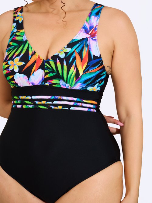 Maillot de bain 1 pièce exotique et uni Femme Grande Taille Noir SUN-VH3816 DE1