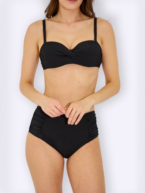 Maillot de bain 2 pièces détails plissés Femme Noir SUN-VC2312 DE1