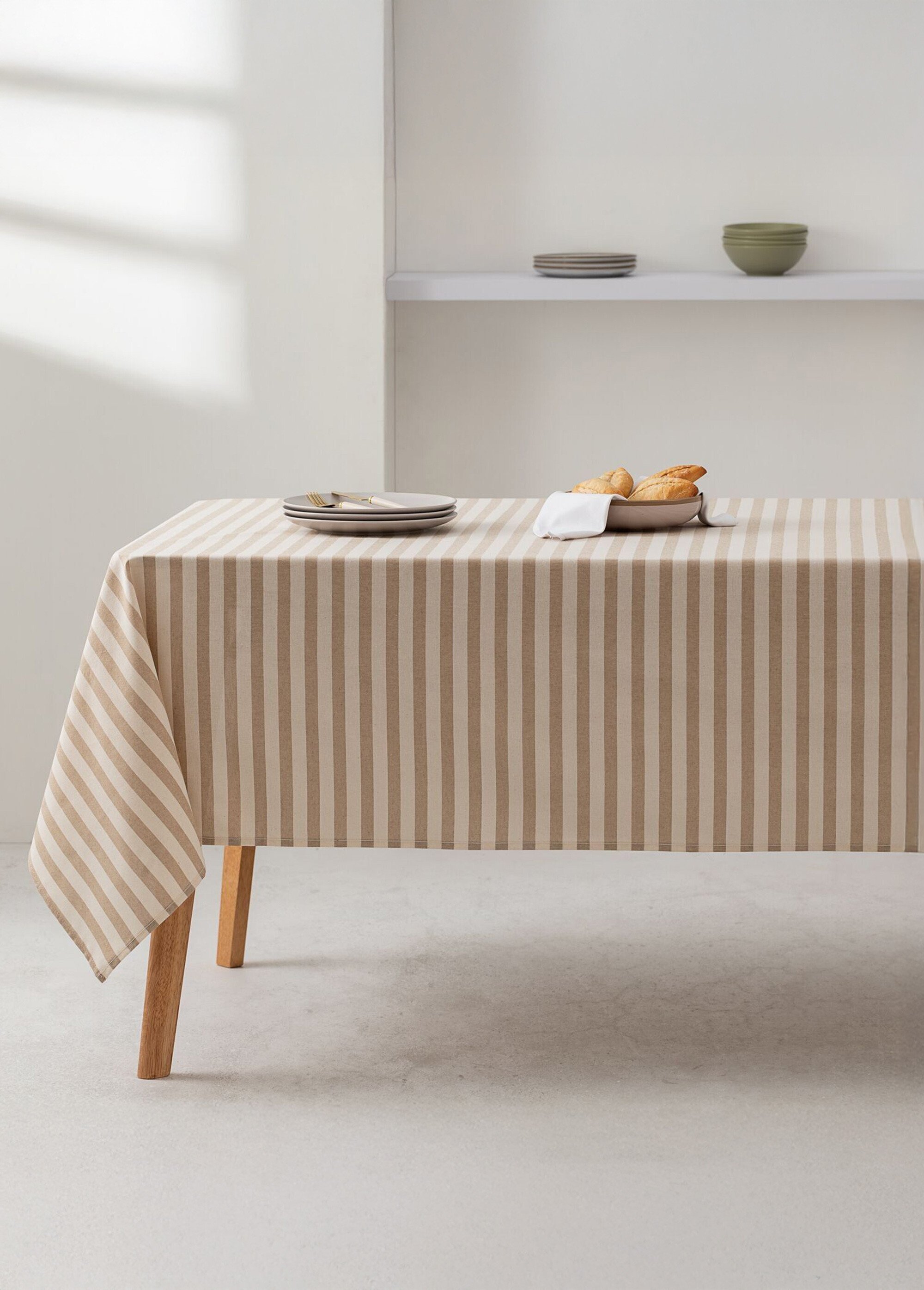Nappe anti taches pur coton, rayures Beige GA-MRRAYGR SI1