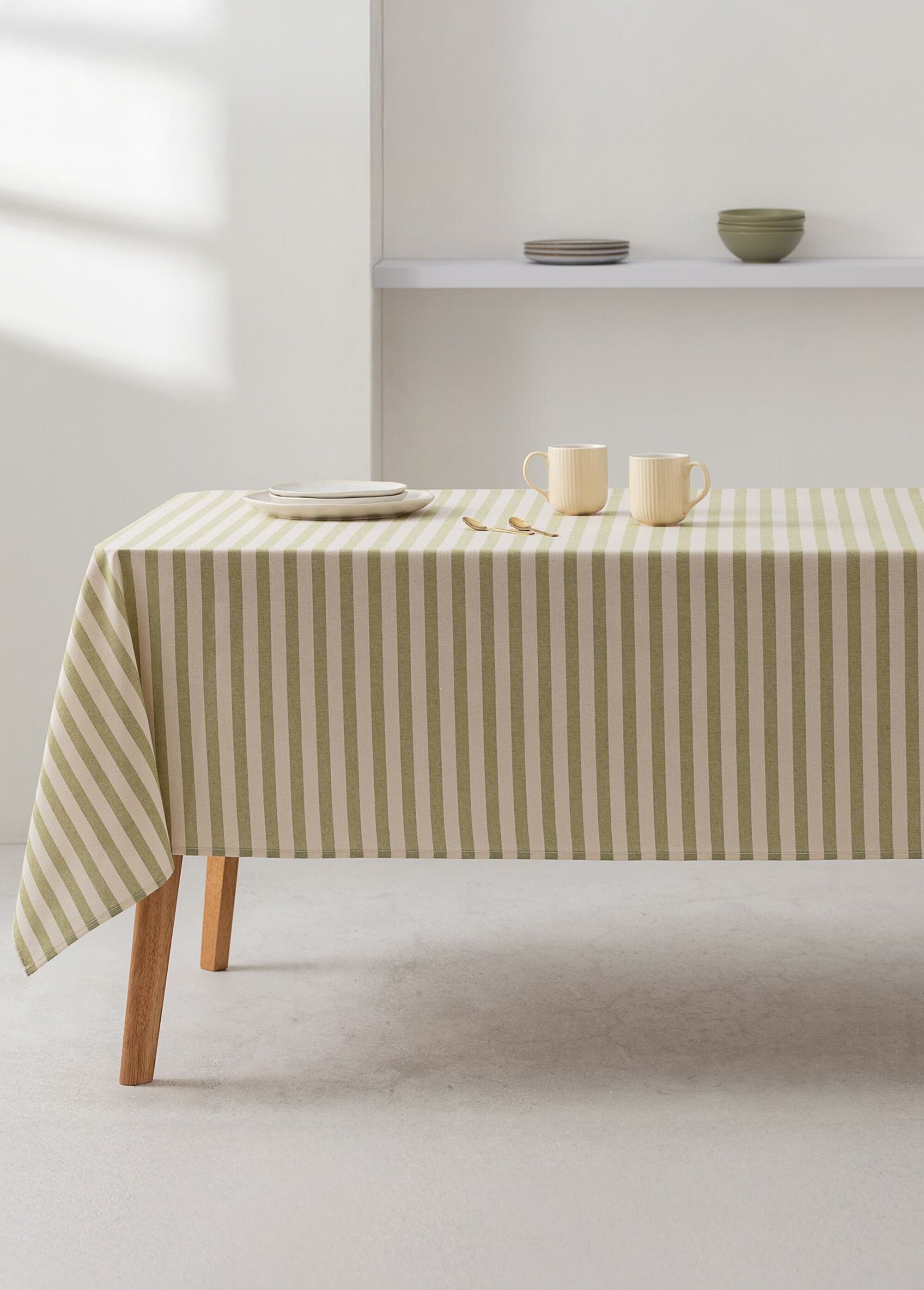 Nappe anti taches pur coton, rayures OLIVE GA-MRRAYGR SI1