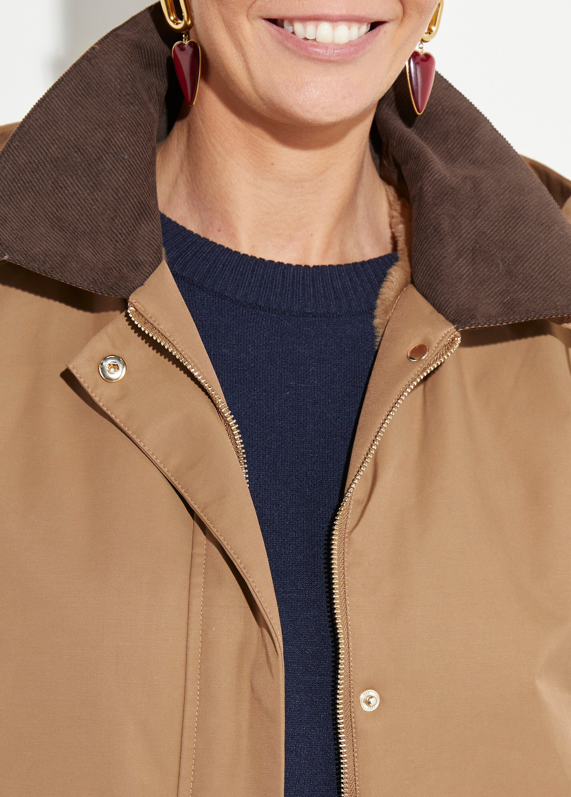 Parka déperlante longue avec col velours Femme Marron LJ-6083 DE1