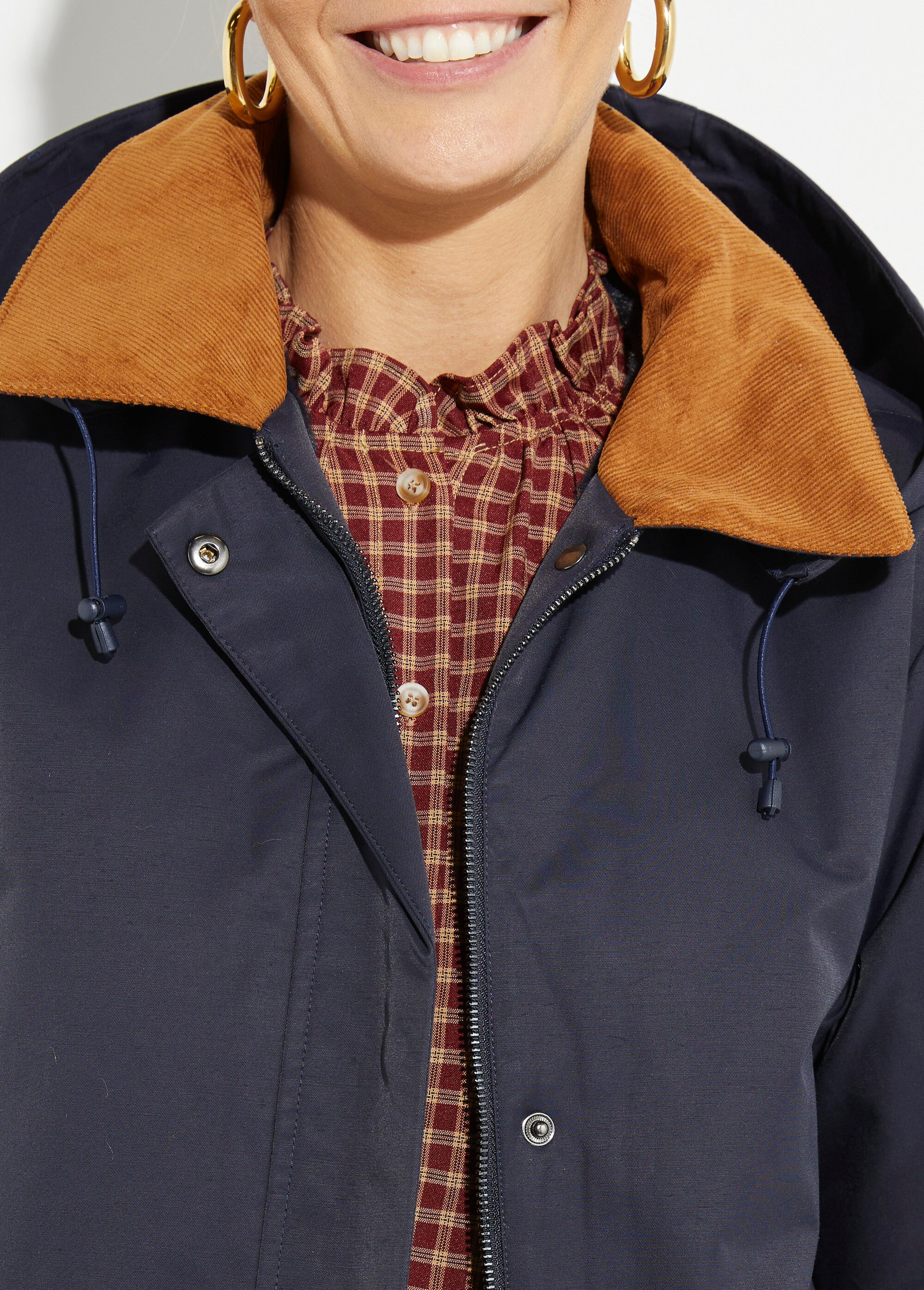 Parka déperlante longue avec col velours