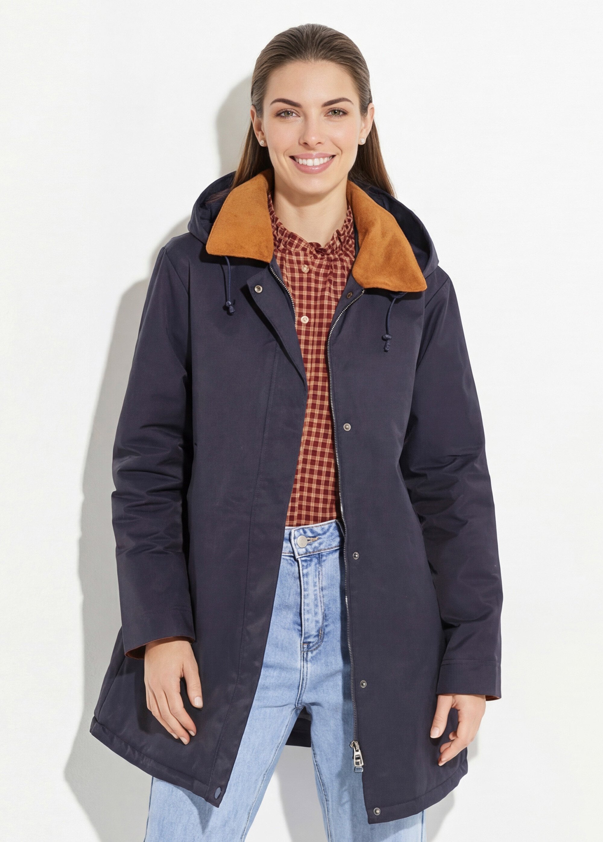 Parka déperlante longue avec col velours Femme Bleu LJ-6083 FA1