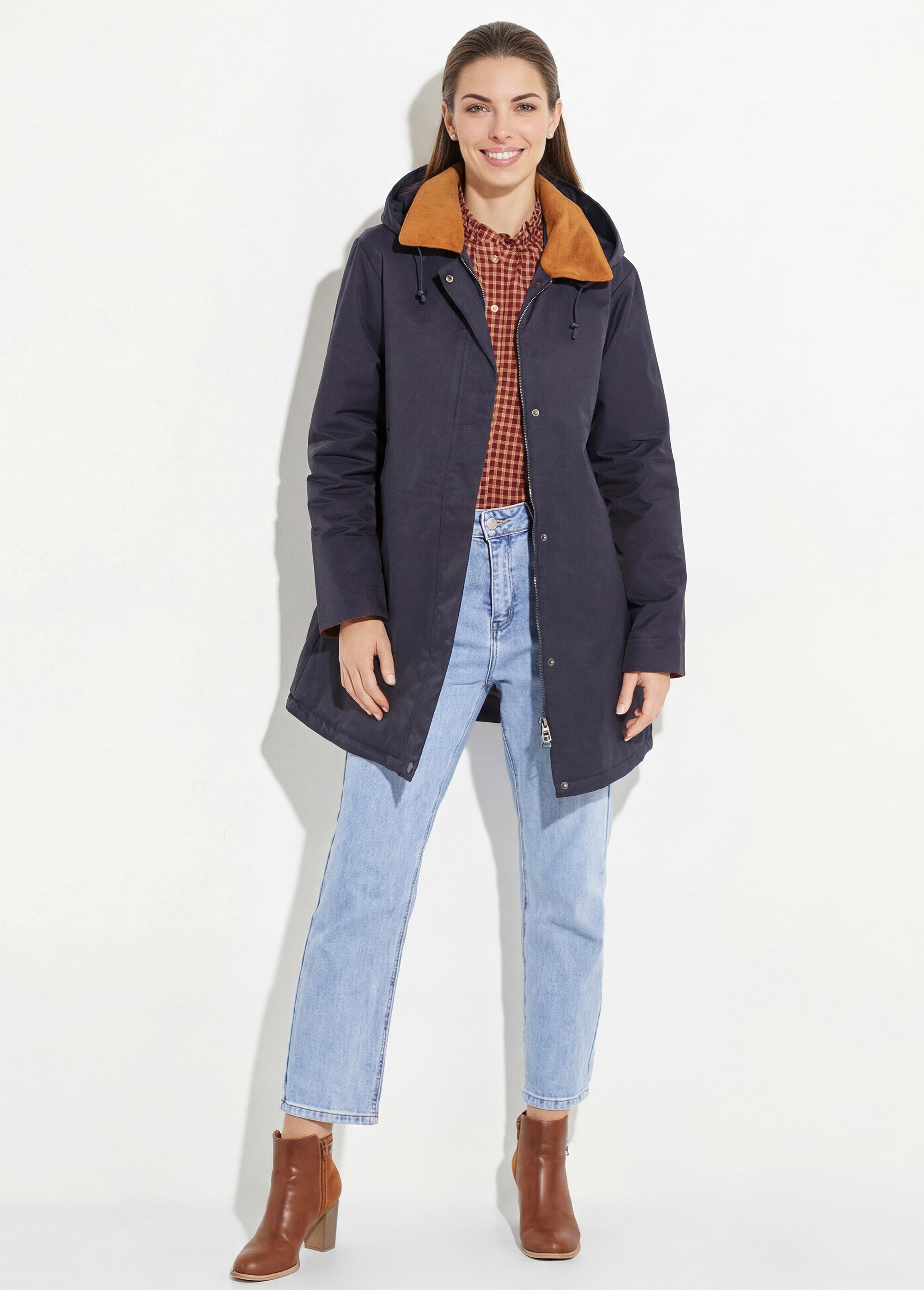 Parka déperlante longue avec col velours Femme Bleu LJ-6083 SF1