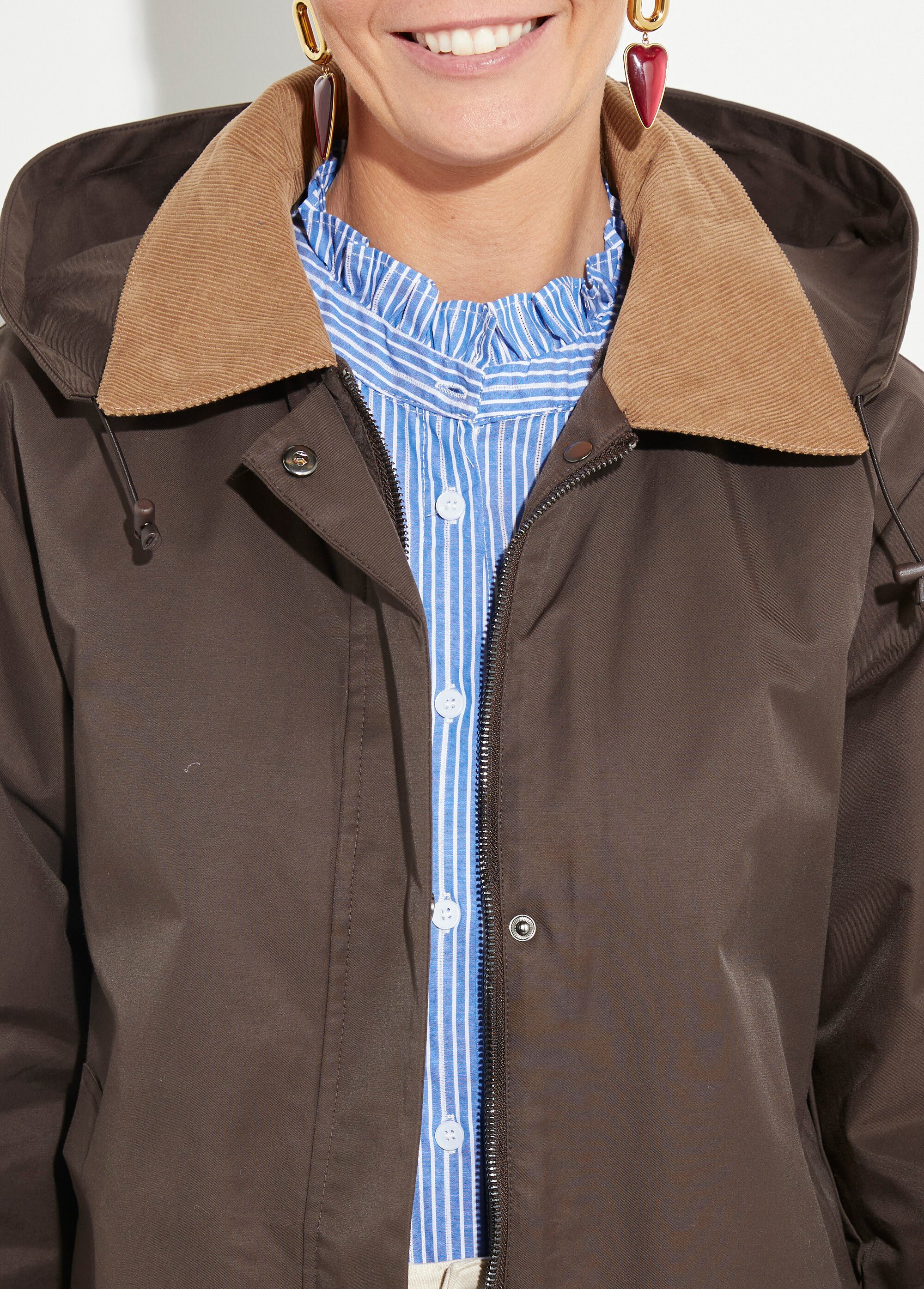 Parka déperlante longue avec col velours