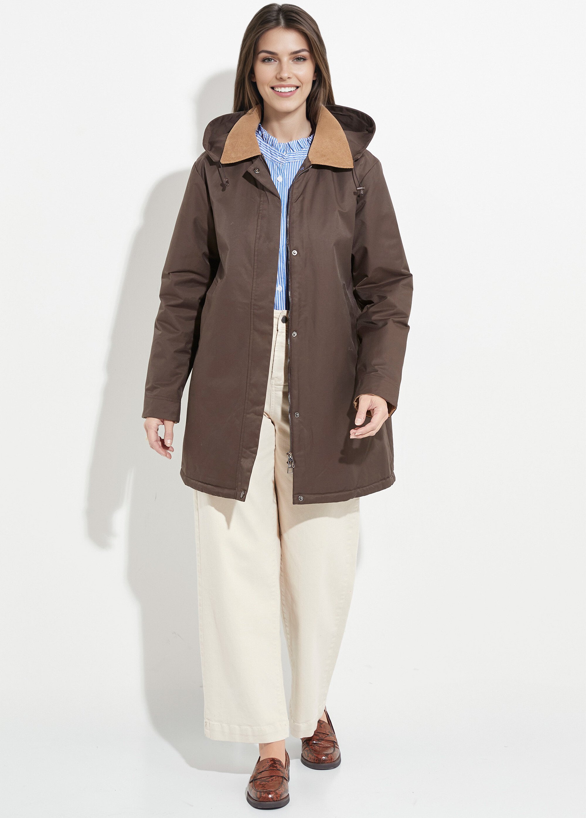 Parka déperlante longue avec col velours Femme Marron LJ-6083 SF1