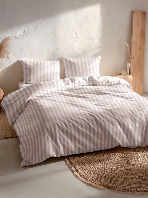 Parure de lit coton, rayures hachurées Rose GA-NUVIA FA1