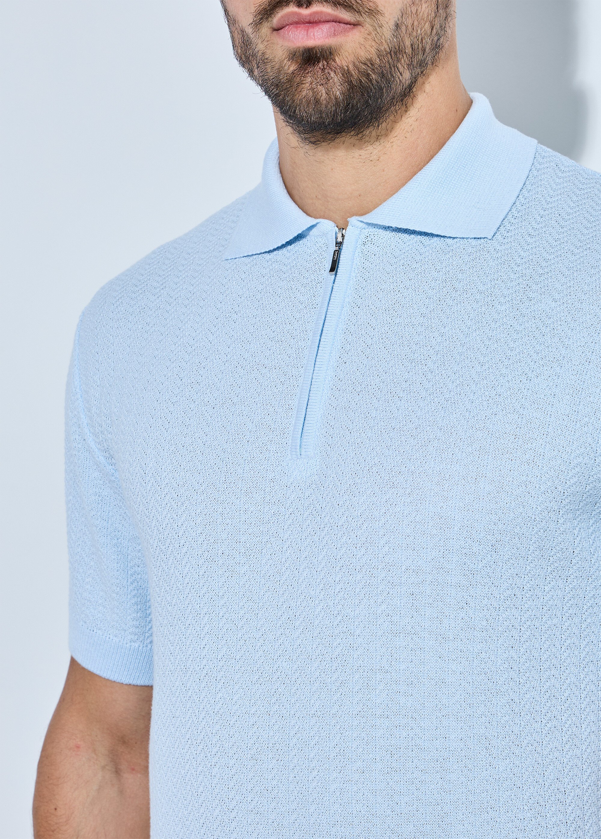 Polo zippé manches courtes maille fantaisie Homme Bleu FEVRIER DE1