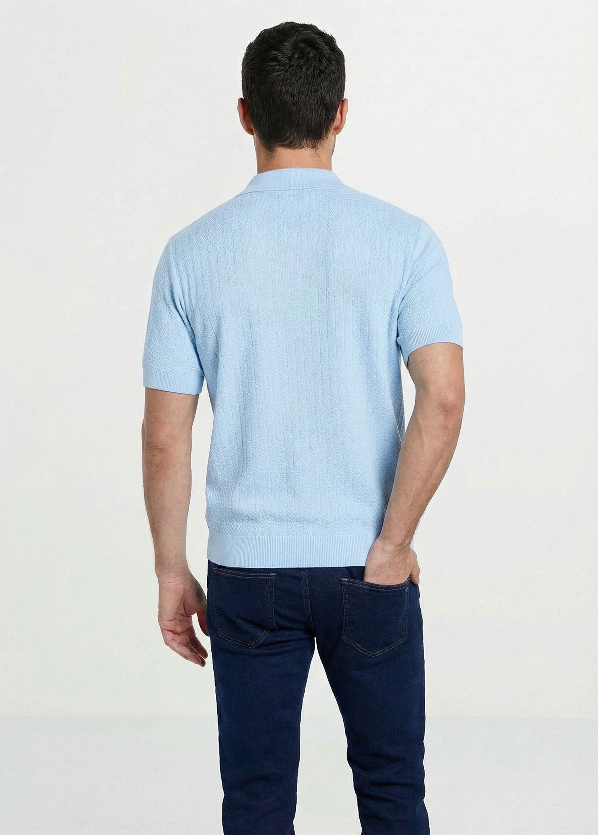 Polo zippé manches courtes maille fantaisie Homme Bleu FEVRIER DO1
