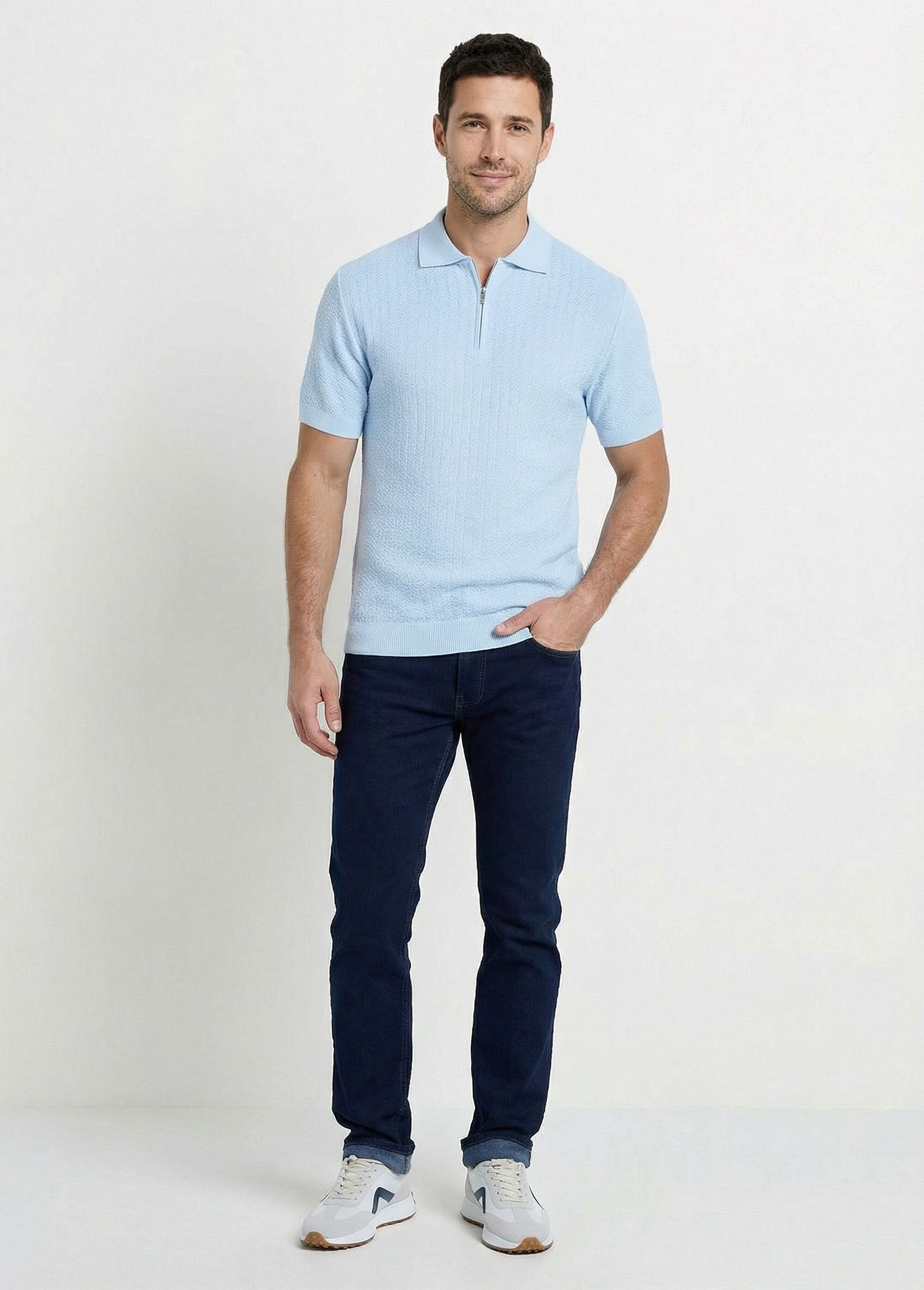 Polo zippé manches courtes maille fantaisie Homme Bleu FEVRIER SF1