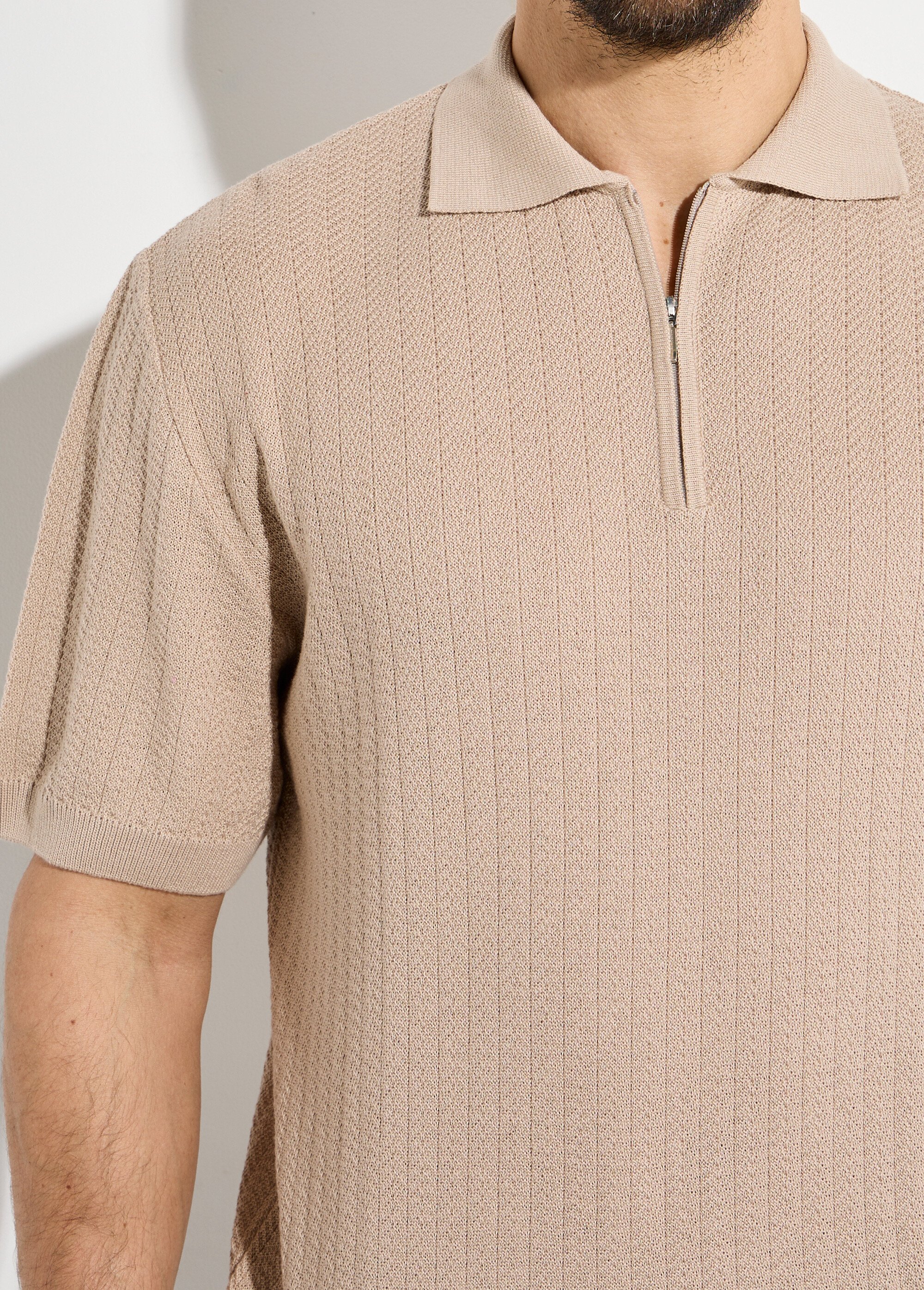 Polo zippé manches courtes maille fantaisie Homme Beige FEVRIER DE1