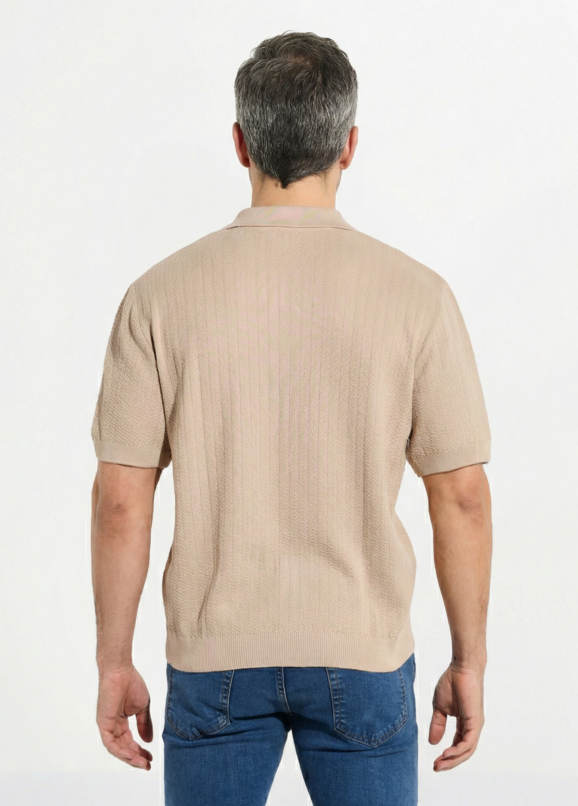 Polo zippé manches courtes maille fantaisie Homme Beige FEVRIER DO1