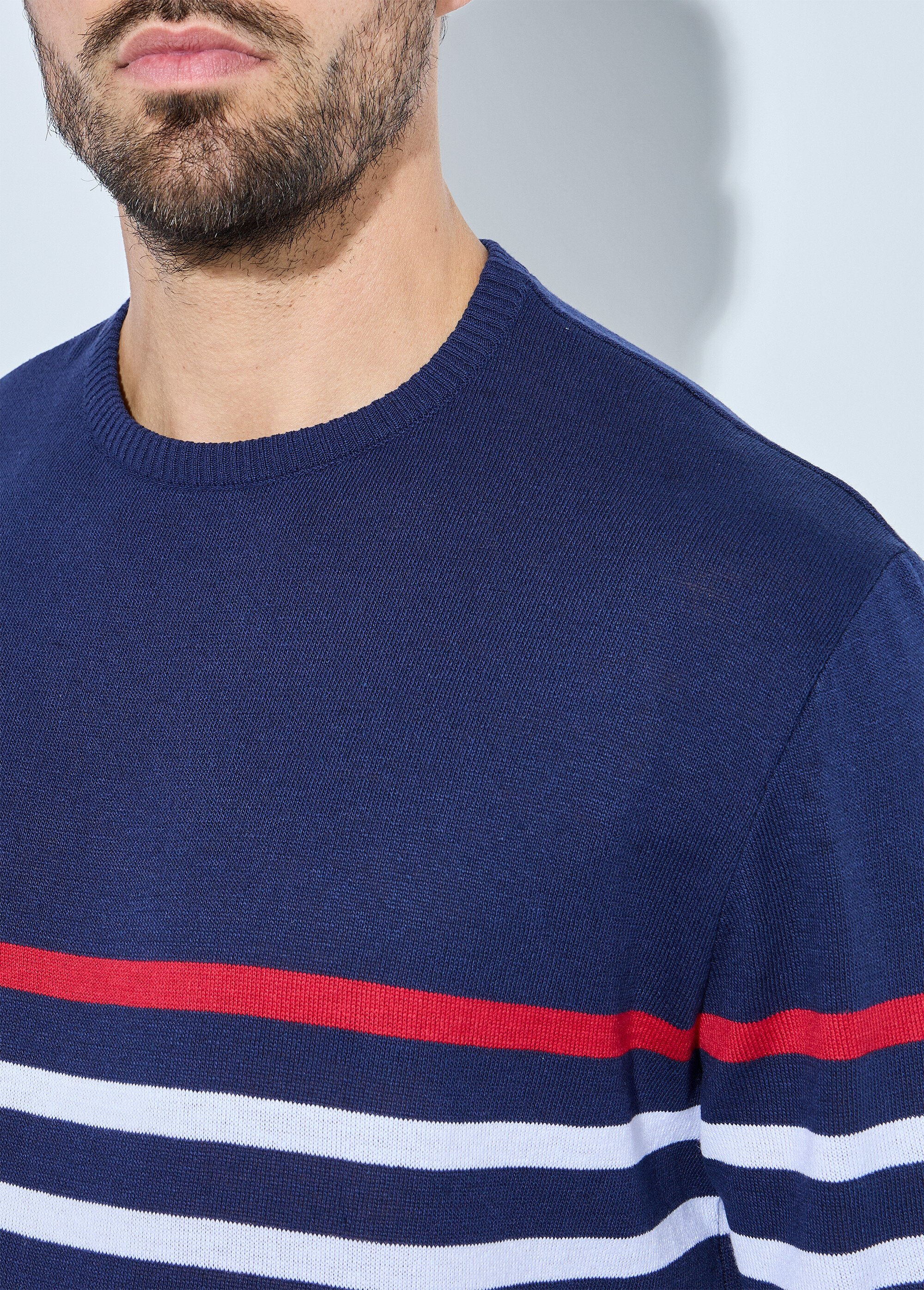 Pull rayé col rond jersey coton Homme Blanc FANFARE DE1