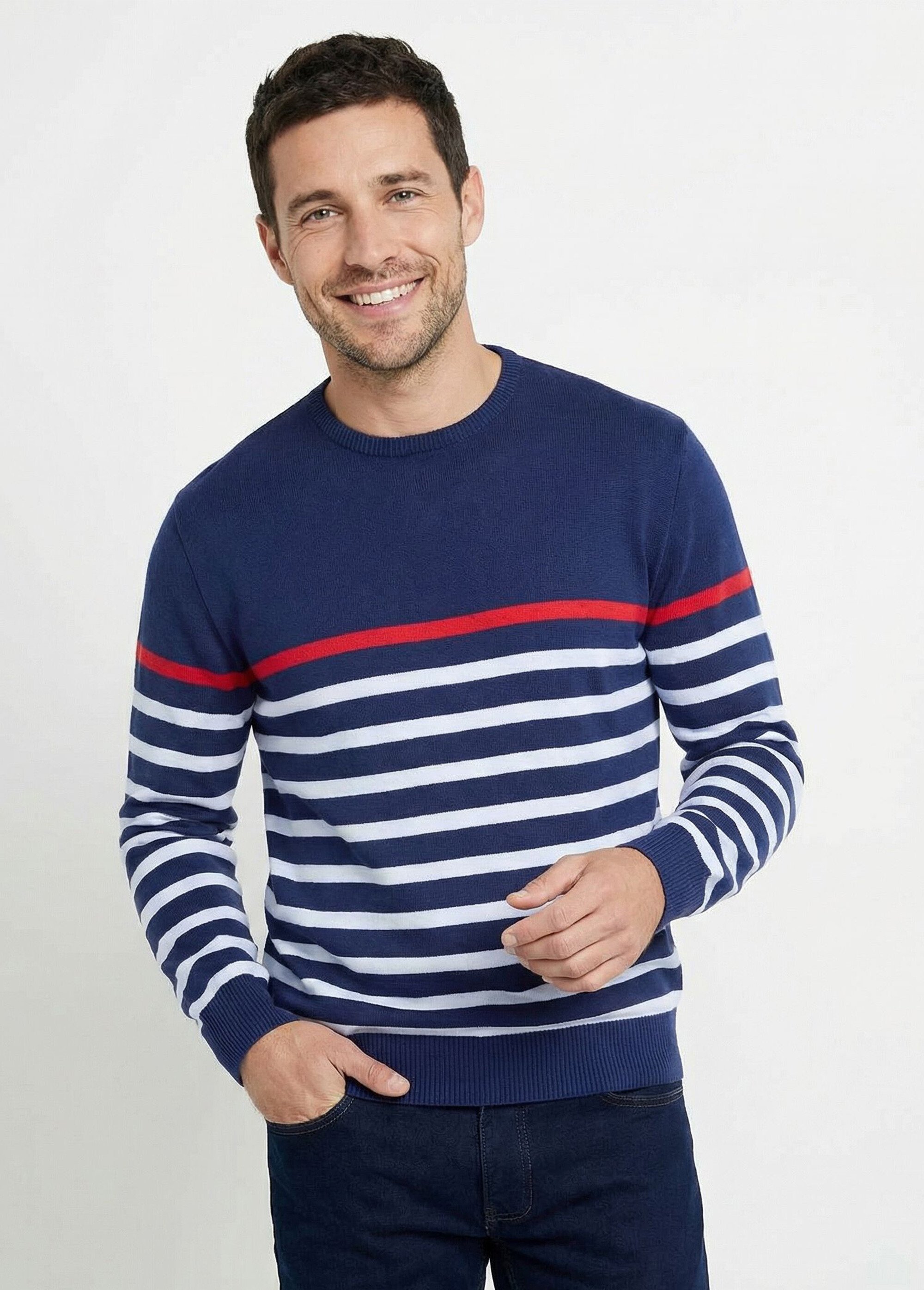 Pull rayé col rond jersey coton Homme Blanc FANFARE MV1