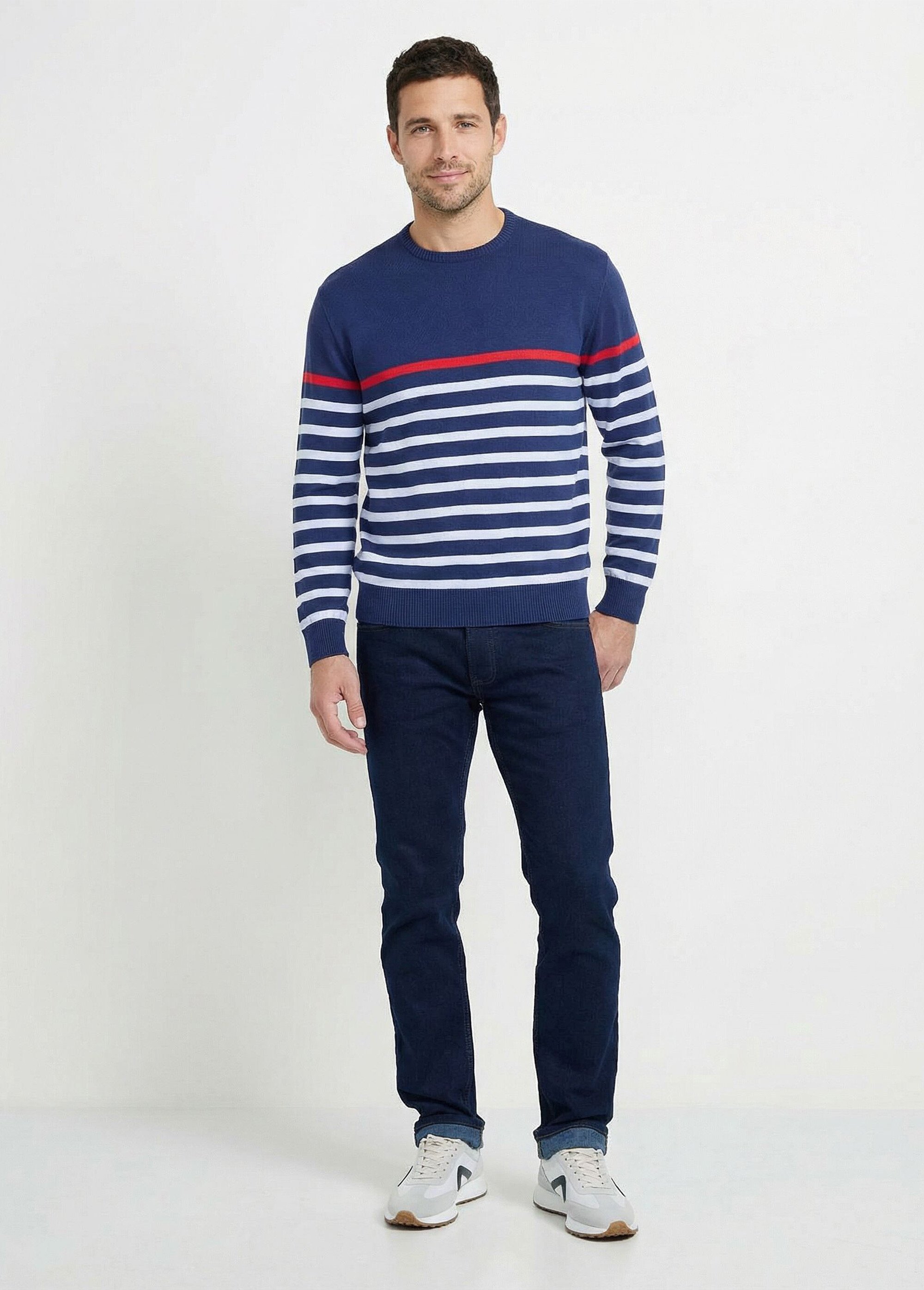 Pull rayé col rond jersey coton Homme Blanc FANFARE SF1