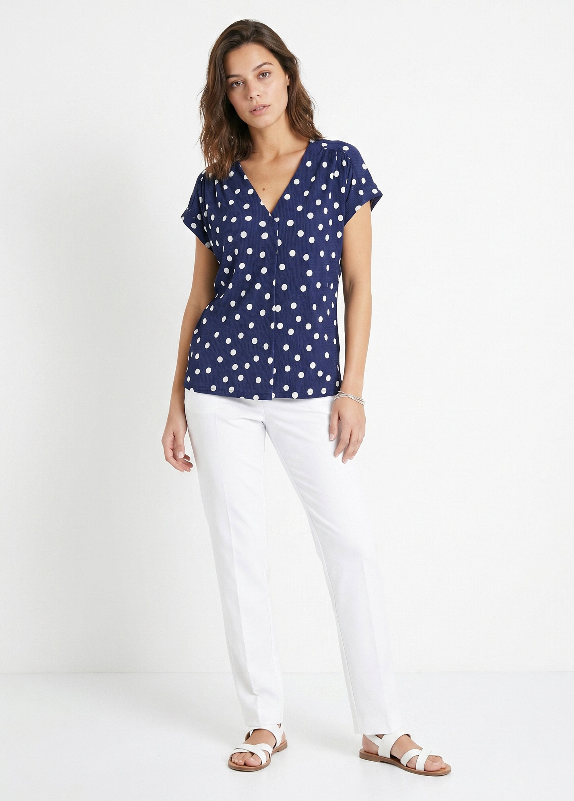 T-shirt ample imprimé pois col V Femme Bleu CEDIA SI1
