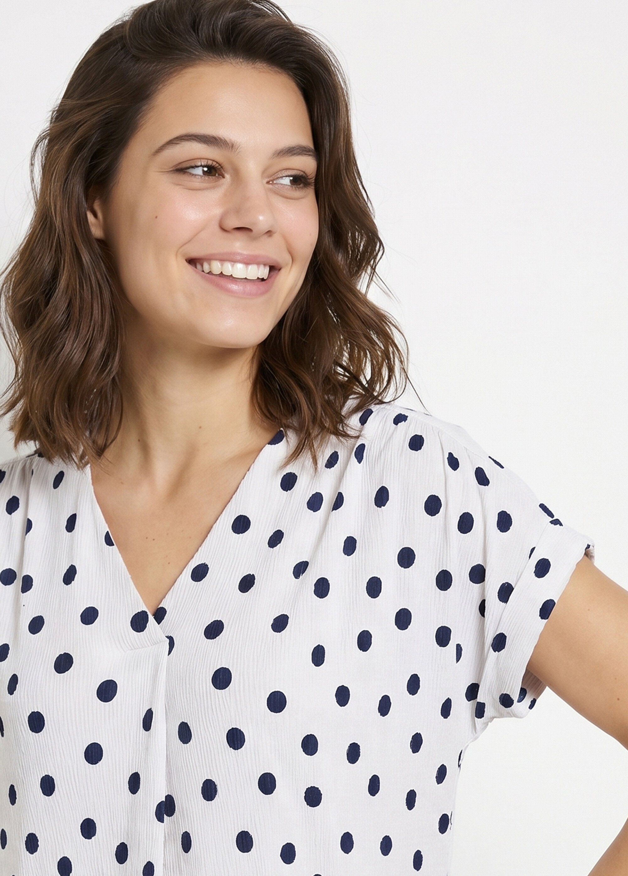 T-shirt ample imprimé pois col V Femme Blanc CEDIA DE1