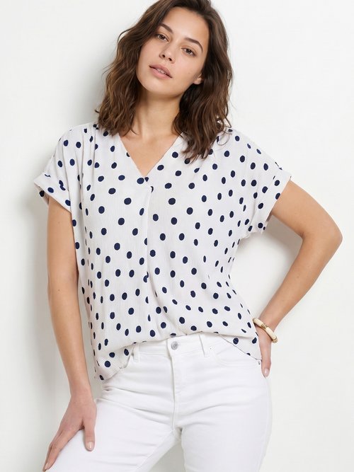 T-shirt ample imprimé pois col V Femme Blanc CEDIA MV1