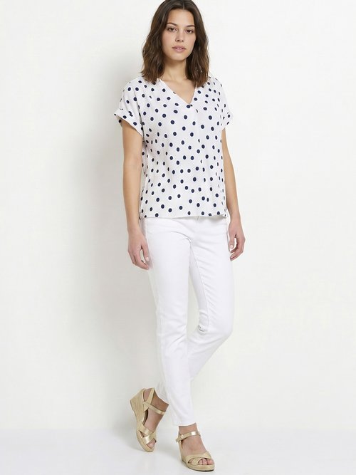 T-shirt ample imprimé pois col V Femme Blanc CEDIA SI1