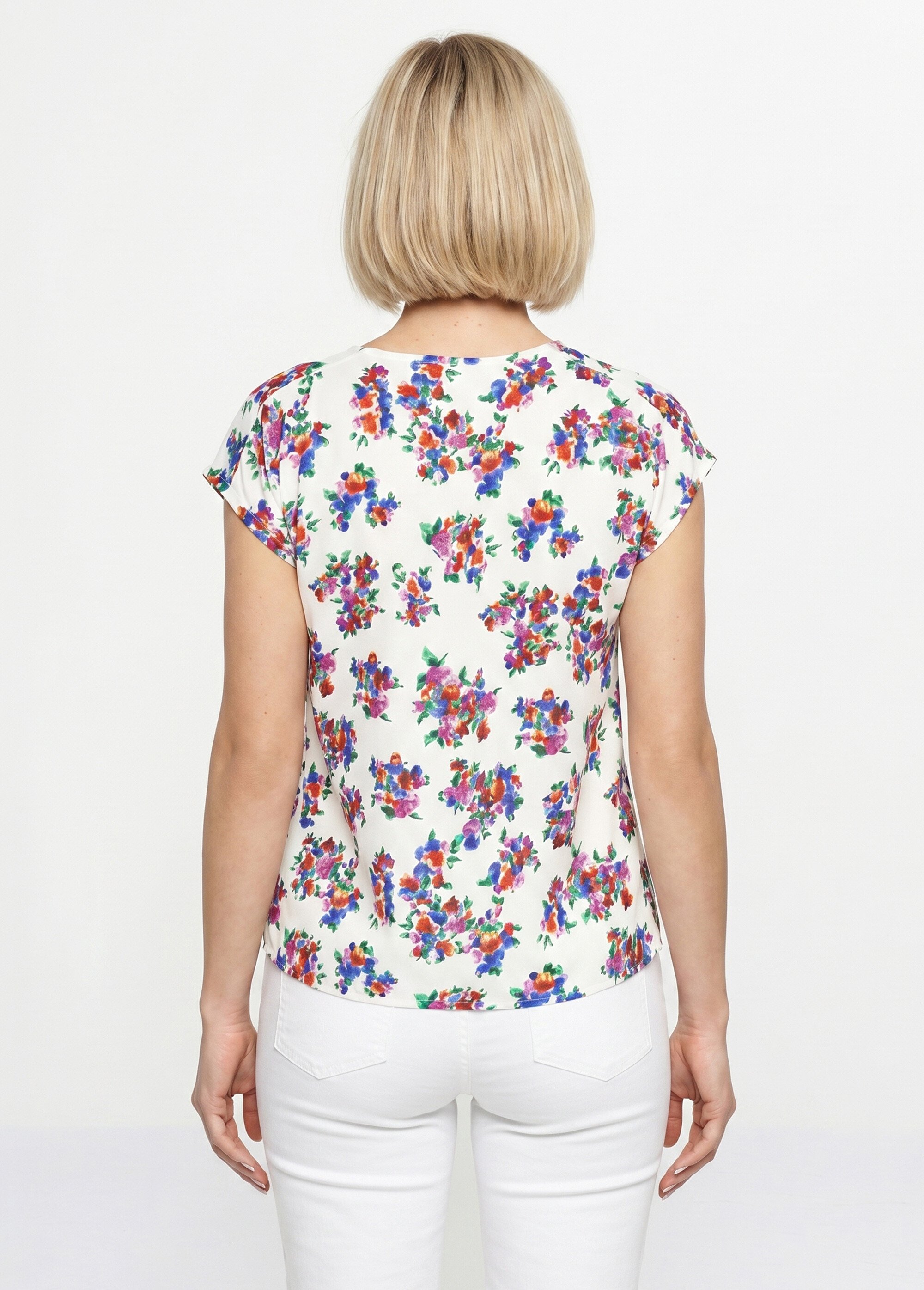 T-shirt blousant col bijou fleuri