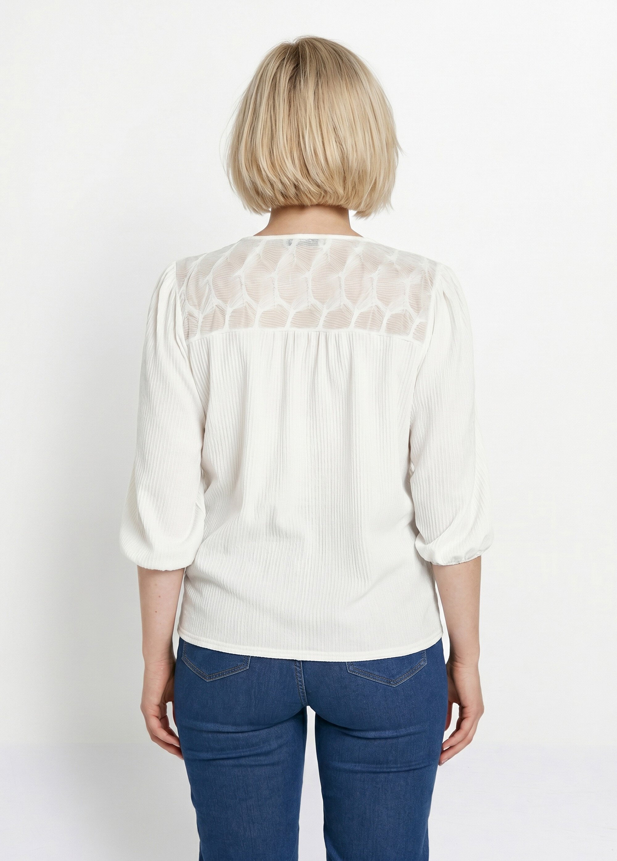 T-shirt col V à nouer manches 3/4 voile Femme Blanc CELANIE DO1
