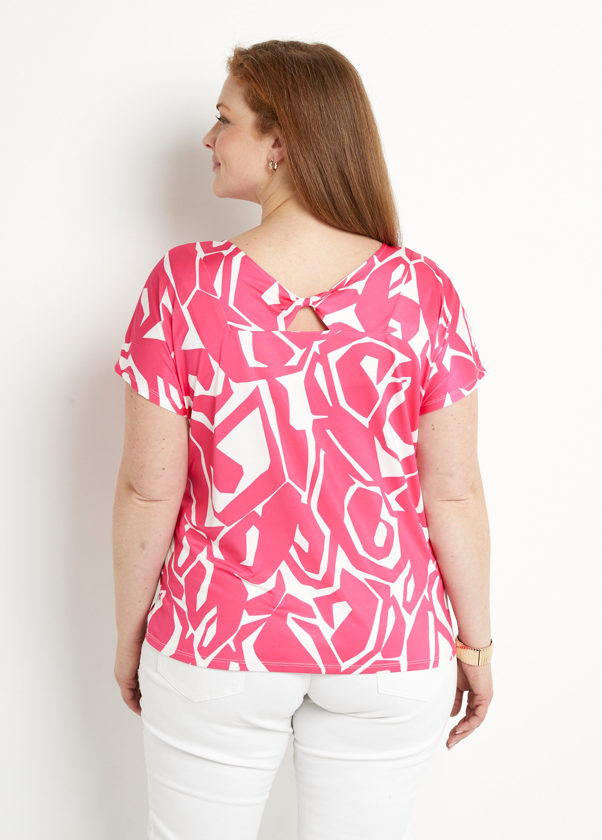 T-shirt droit court col V imprimé graphique