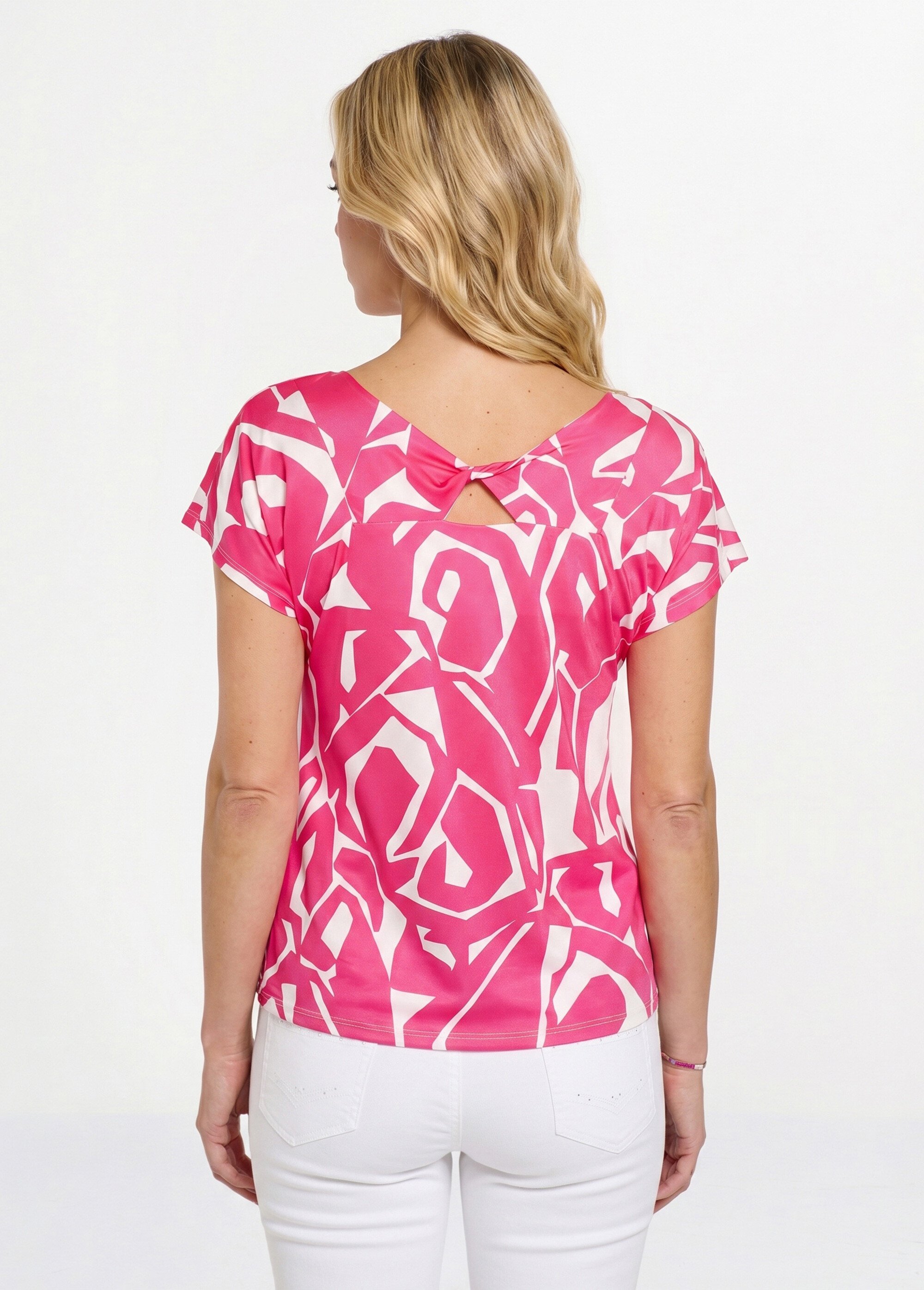 T-shirt droit court col V imprimé graphique Femme Rose CAMAIL DO1