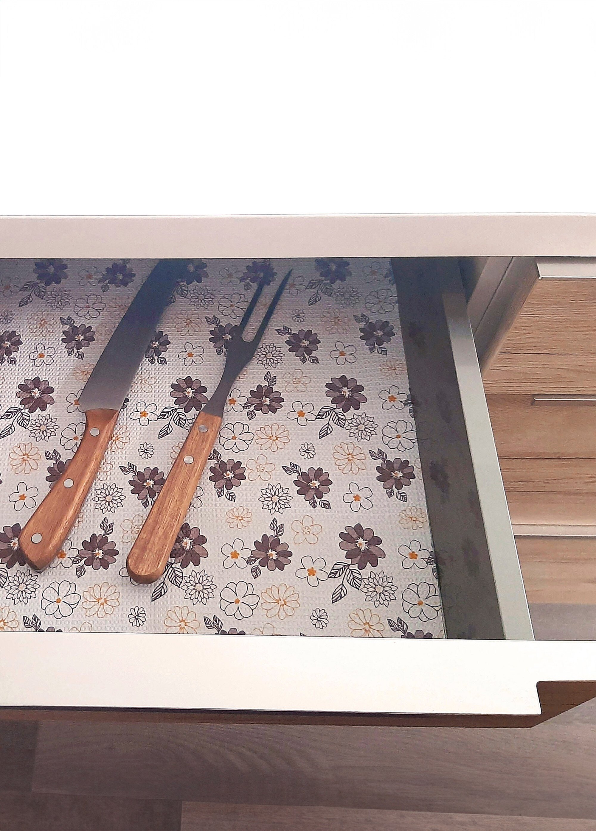 BELLE VOUS Lot De 2 Tapis Fond De Tiroir & Plateau Tournant – Mousse Mémoire De Forme Antidérapante, Découpable, Protection Cuisine & Rangement