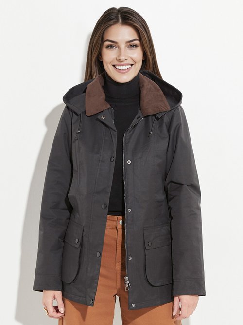 Veste déperlante courte avec col velours Femme Noir LJ-6084 FA1