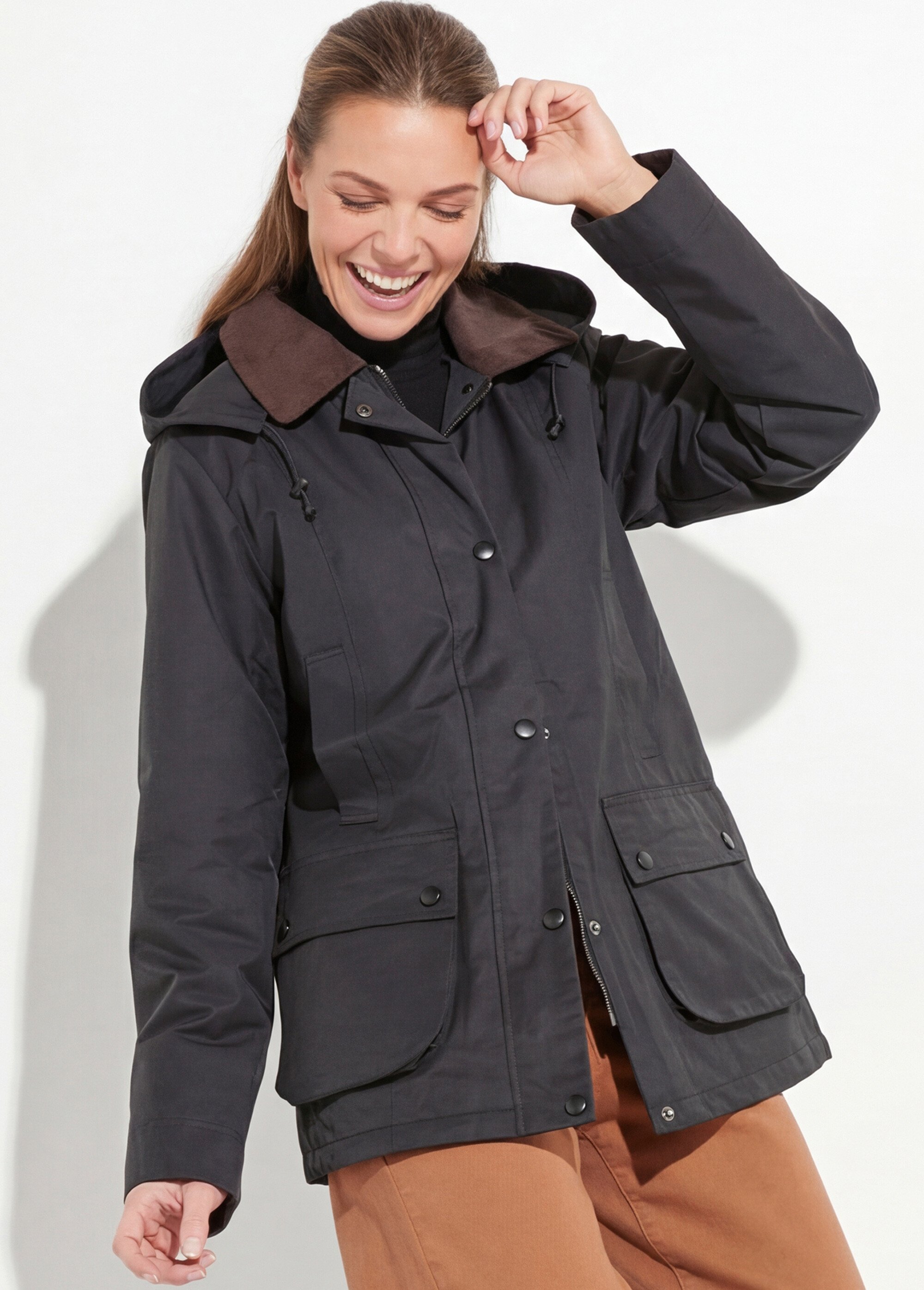 Veste déperlante courte avec col velours Femme Noir LJ-6084 MV1