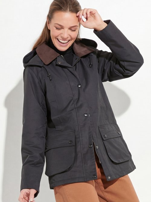 Veste déperlante courte avec col velours Femme Noir LJ-6084 MV1