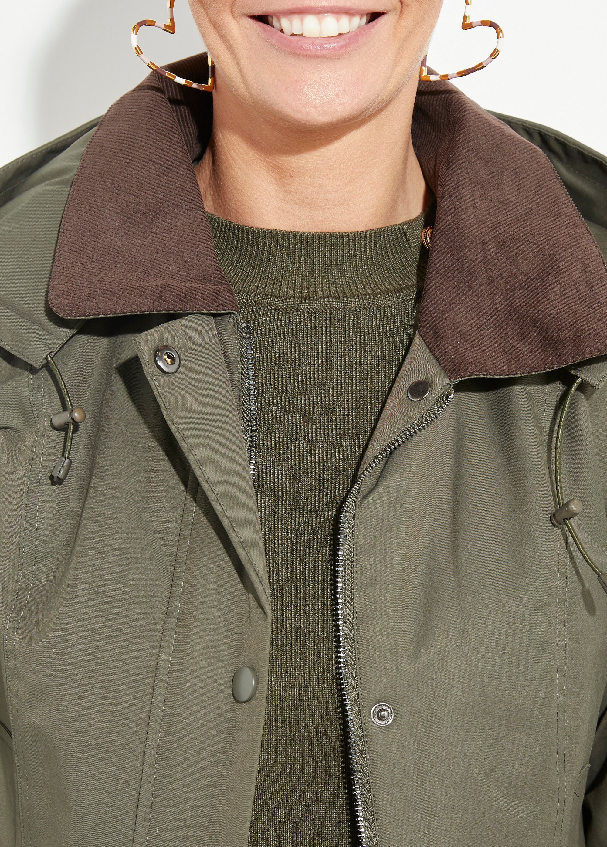 Veste déperlante courte avec col velours Femme Vert LJ-6084 DE1