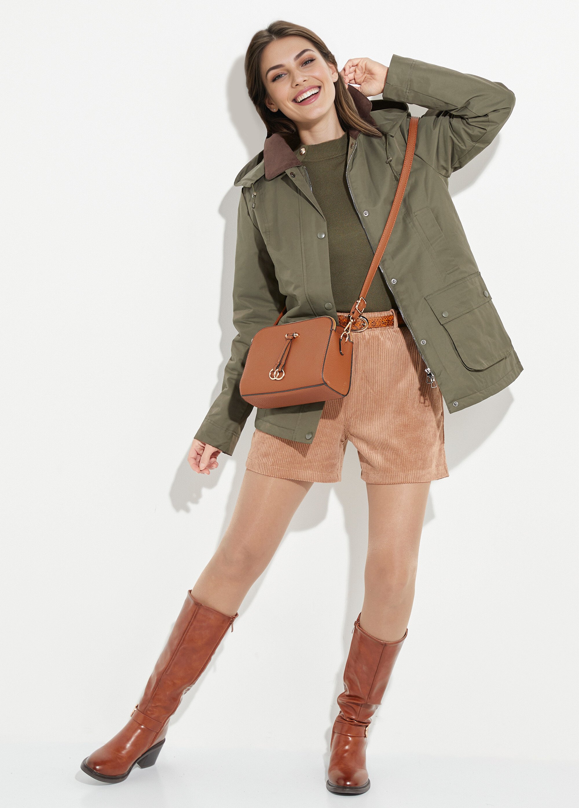 Veste déperlante courte avec col velours Femme Vert LJ-6084 SI1