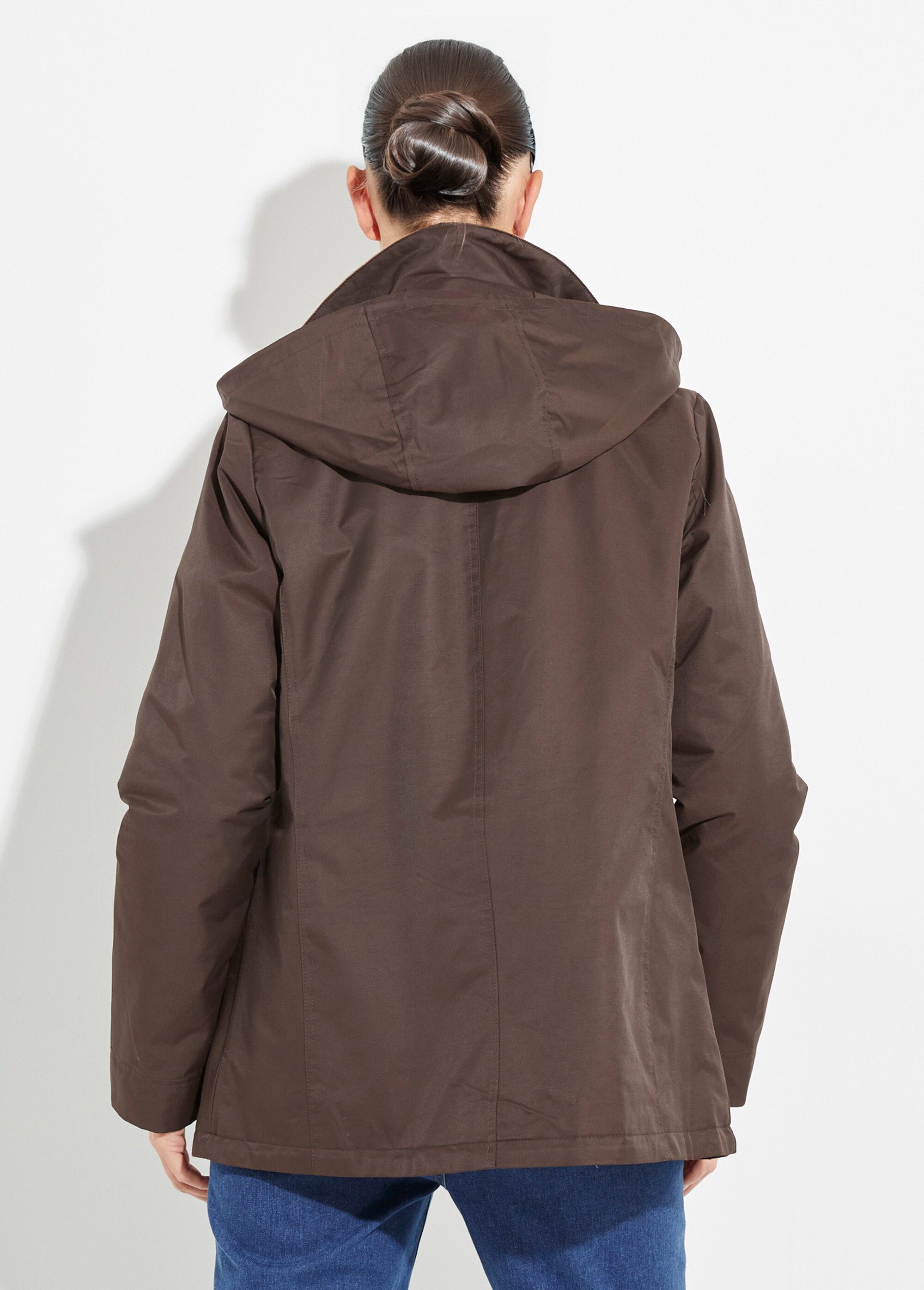 Veste déperlante courte avec col velours Femme Marron LJ-6084 DO1