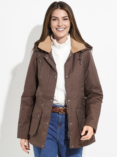 Veste déperlante courte avec col velours Femme Marron LJ-6084 FA1